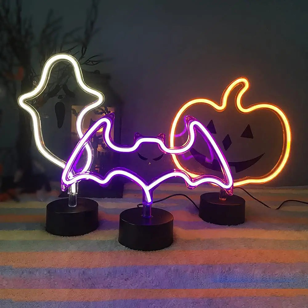 Halloween Cute Ghost Neon Sign,Spooky White Ghost Table Decor, USB or Battery Powered LED Neon Night Light for Kids Bedroom,Kitchen,Halloween Party,White Ghost