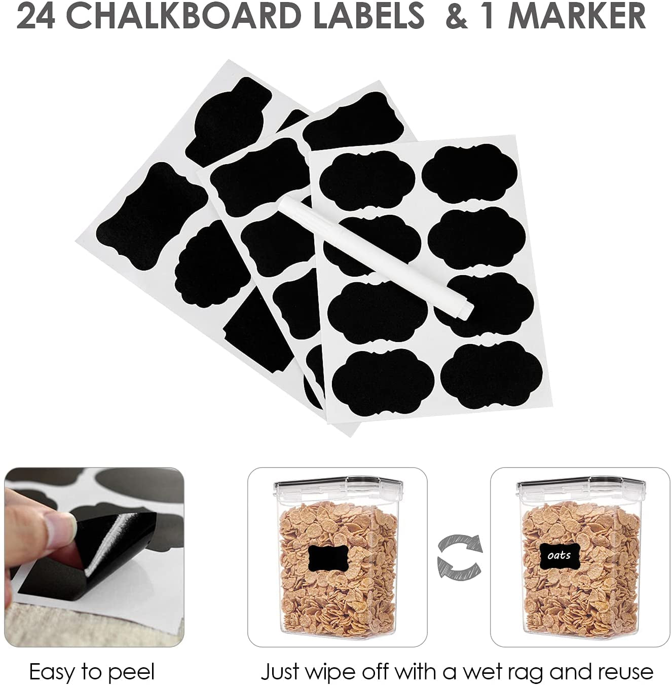 Airtight Food Storage Containers with Lids, 24 Pcs Plastic Kitchen and Pantry Organization Canisters for Cereal, Dry Food, Flour and Sugar, BPA Free, Includes 24 Labels…