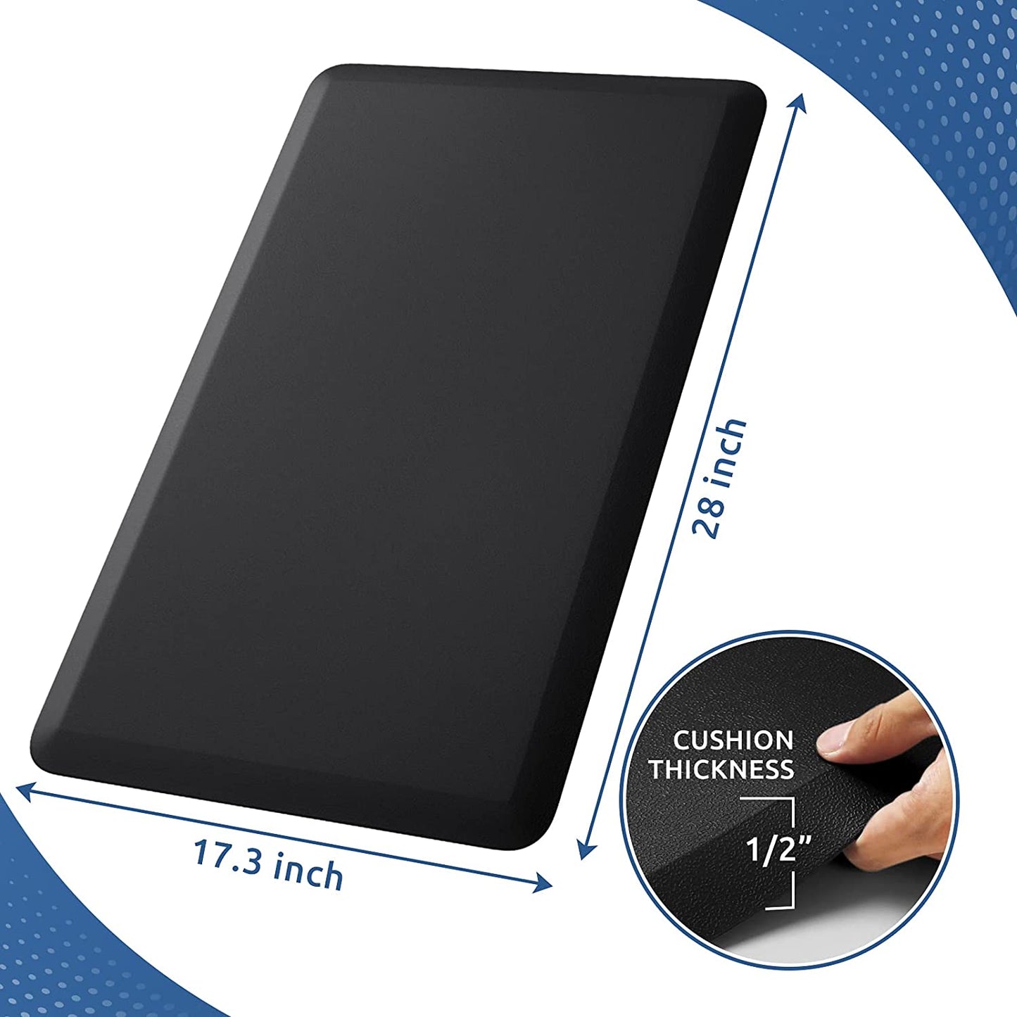 Kitchen Mat Cushioned anti Fatigue Kitchen Rug 17.3"X28" Waterproof Non Slip Kitchen Rugs and Mats Standing Desk Mat Comfort Floor Mats for Kitchen House Sink Office (Black)