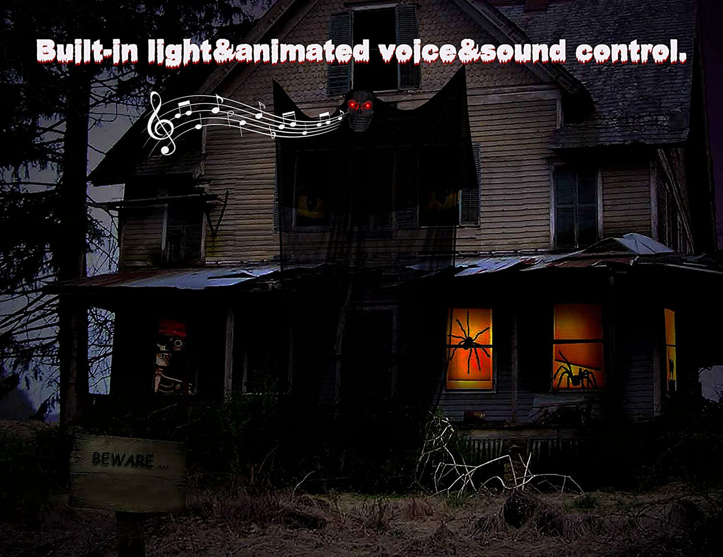 13.94Ft Halloween Ghost Hanging Activated Decorations with LED Light-Up Red Eyes&Voice, Scary Creepy Indoor Outdoor Decor(Batteries Not Included)