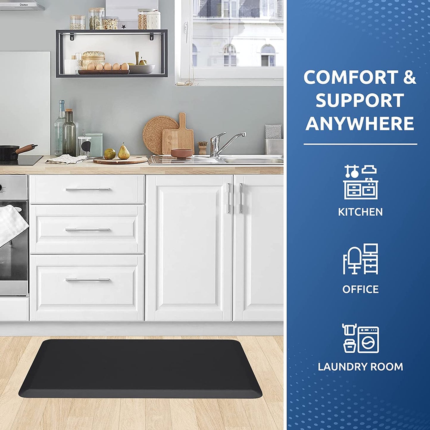 Kitchen Mat Cushioned anti Fatigue Kitchen Rug 17.3"X28" Waterproof Non Slip Kitchen Rugs and Mats Standing Desk Mat Comfort Floor Mats for Kitchen House Sink Office (Black)