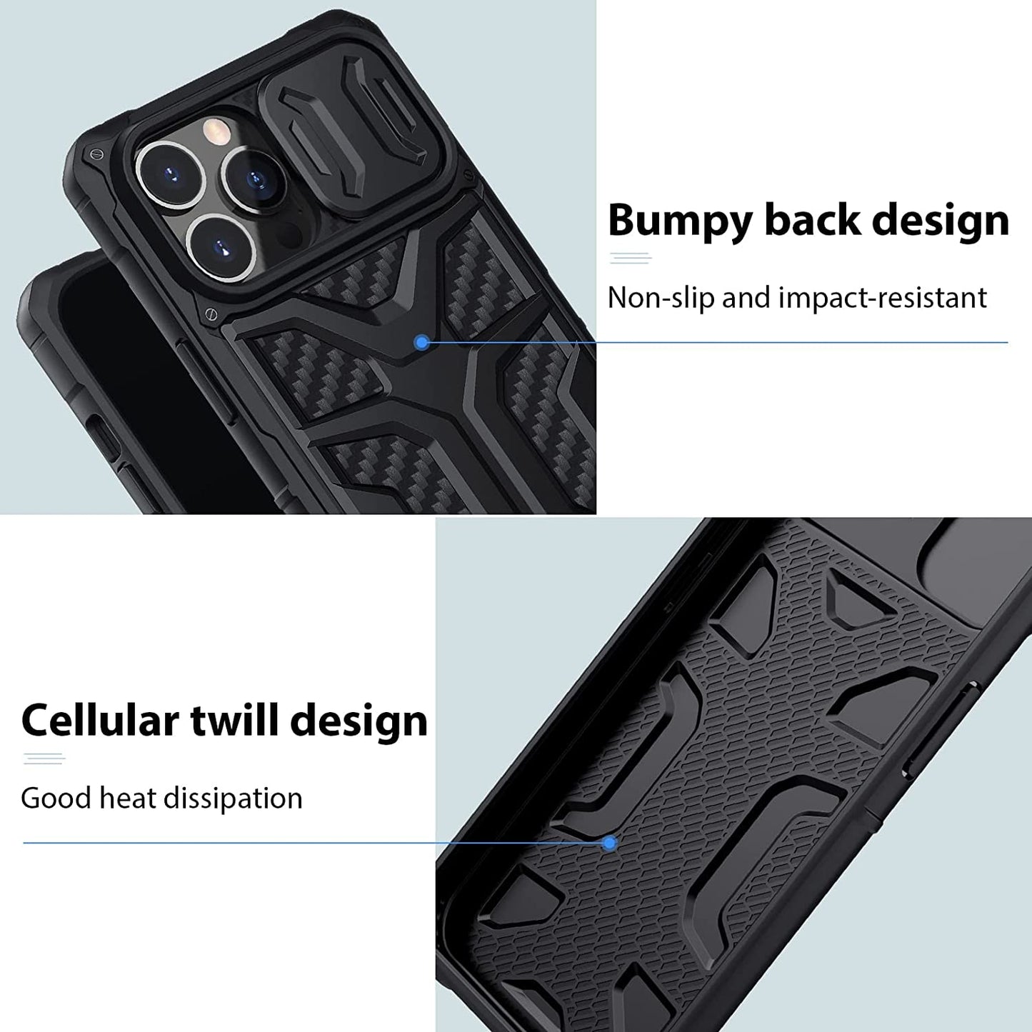 Iphone 13 Pro Max Case with Camera Cover, Military Grade Case with Slide Camera Lens Protection for Men and Women, Shockproof Armor Case 6.7 Inch, Black