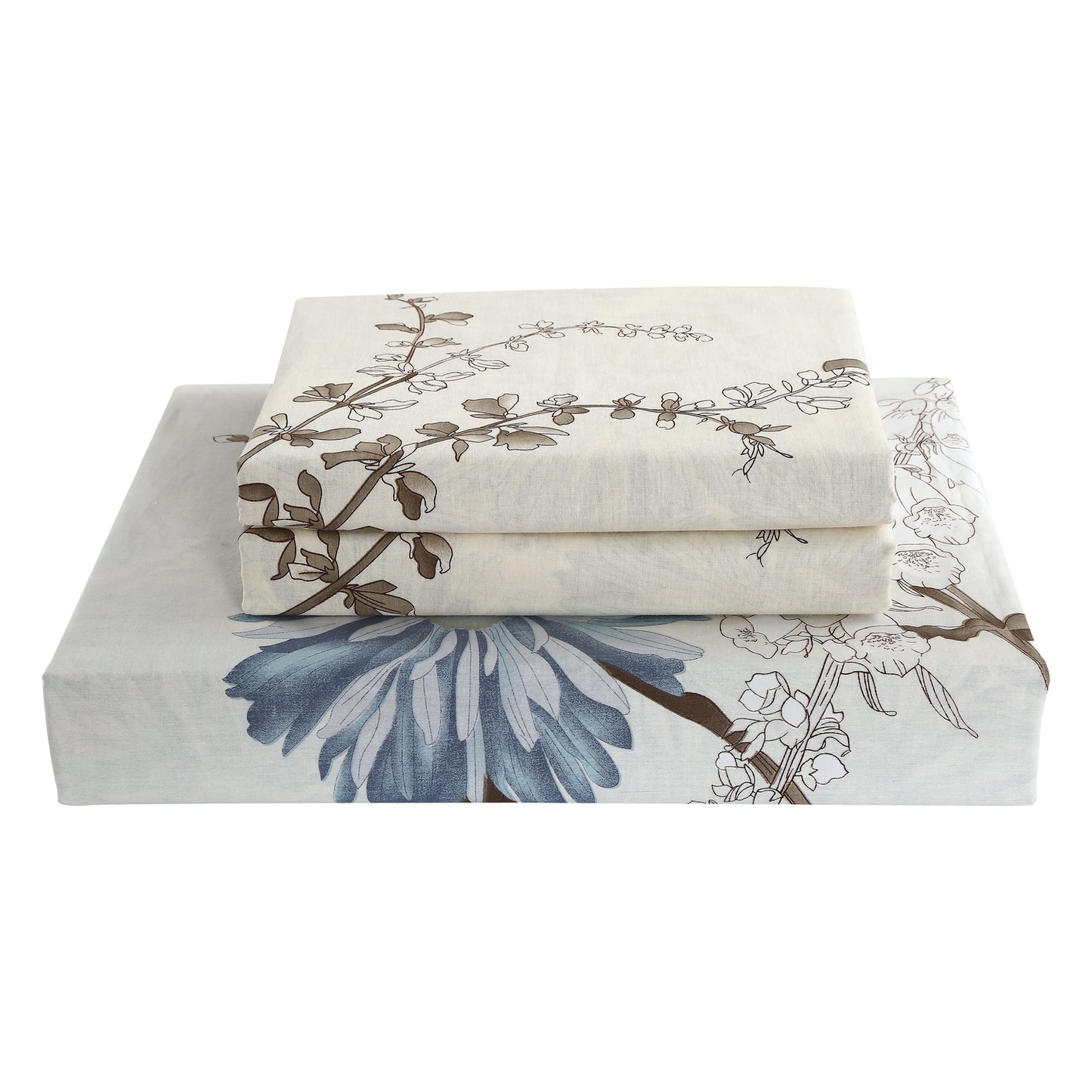 Daisy Silhouette Floral Print 2-Piece 100% Cotton Bedding Set: Duvet Cover and One Pillow Sham (Twin)