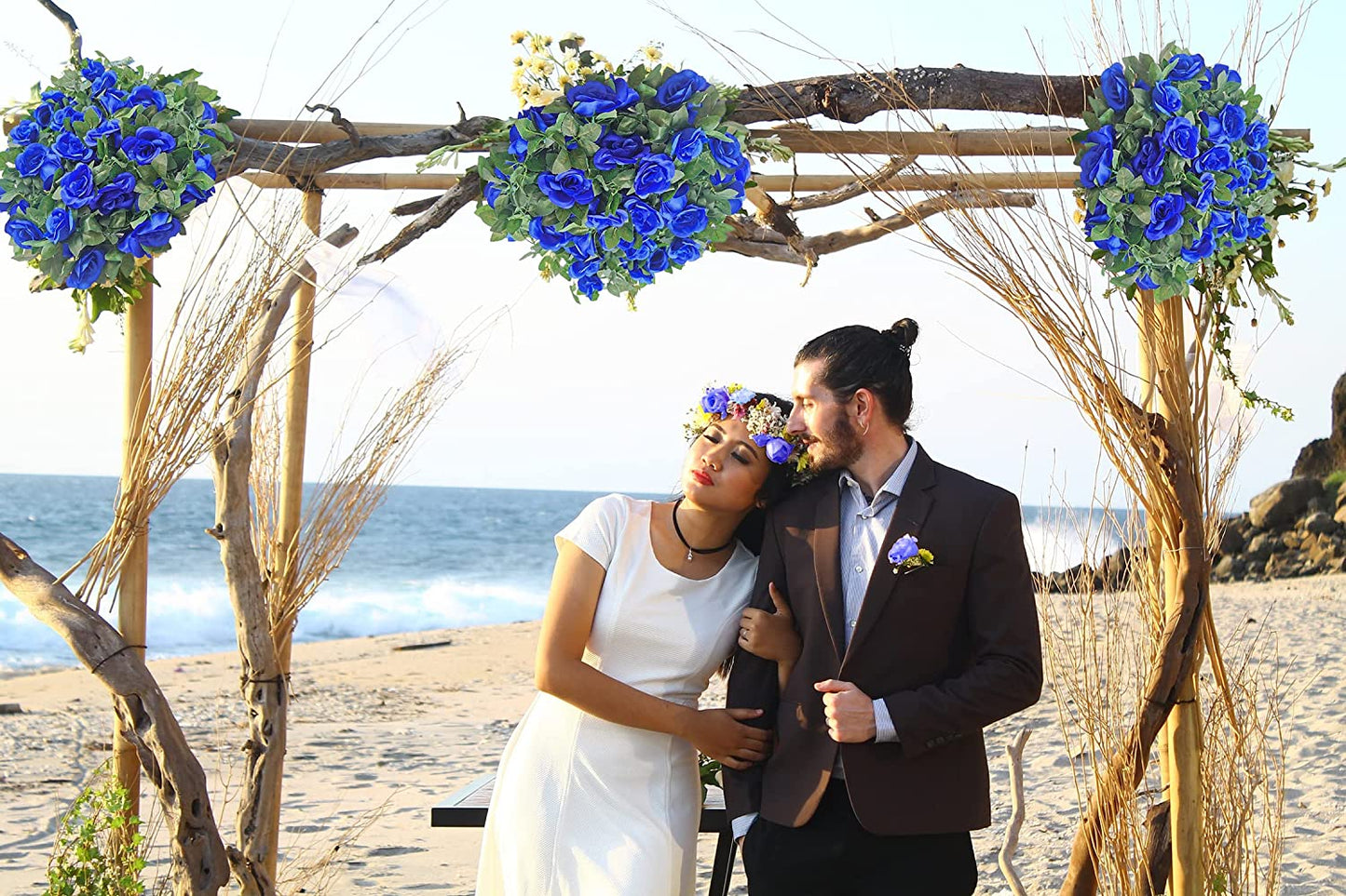 4PCS(30FT) Artificial Rose Vine Fake Rose Garland Artificial Flowers for Hotel Wedding Home Party Garden Decor(Royal Blue)