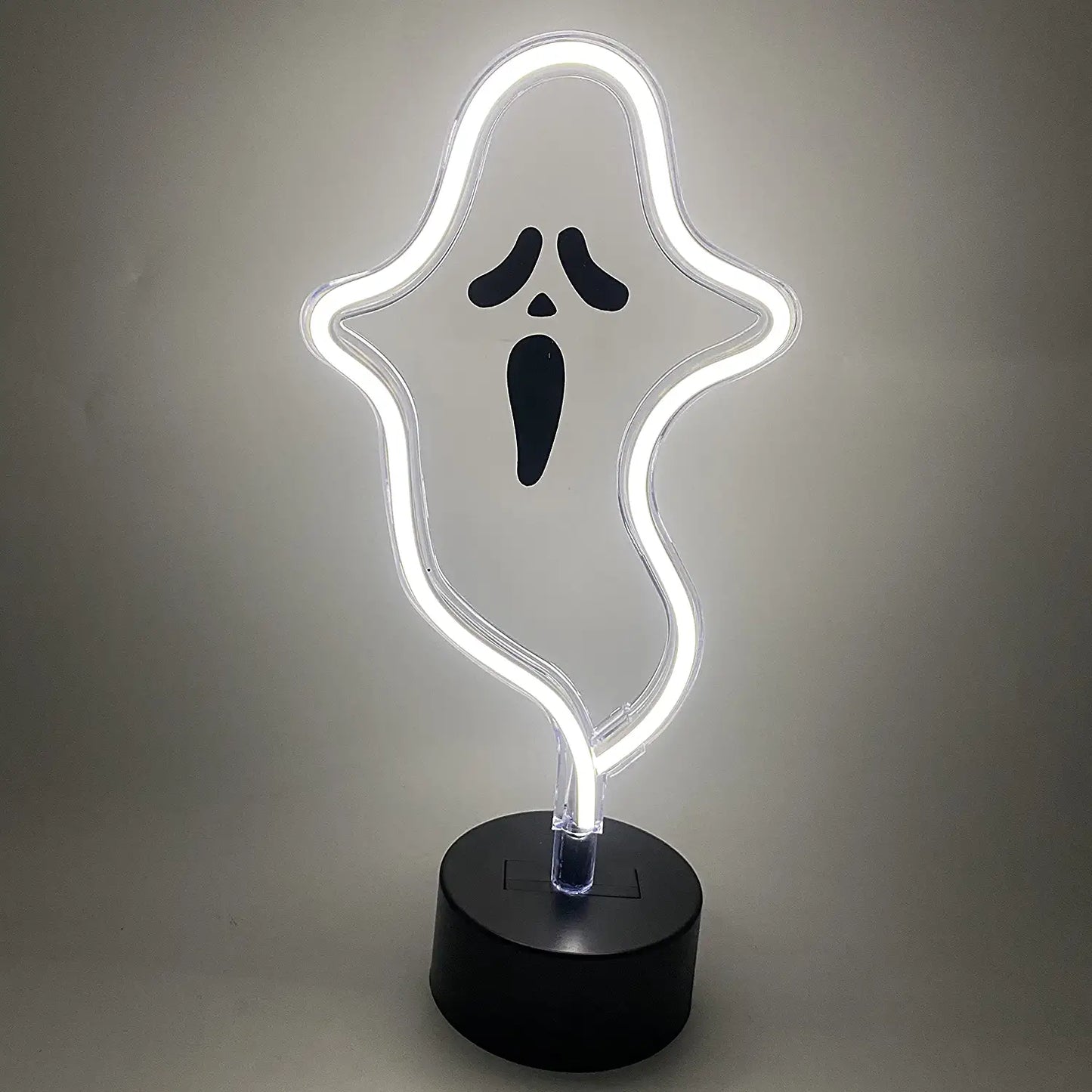 Halloween Cute Ghost Neon Sign,Spooky White Ghost Table Decor, USB or Battery Powered LED Neon Night Light for Kids Bedroom,Kitchen,Halloween Party,White Ghost
