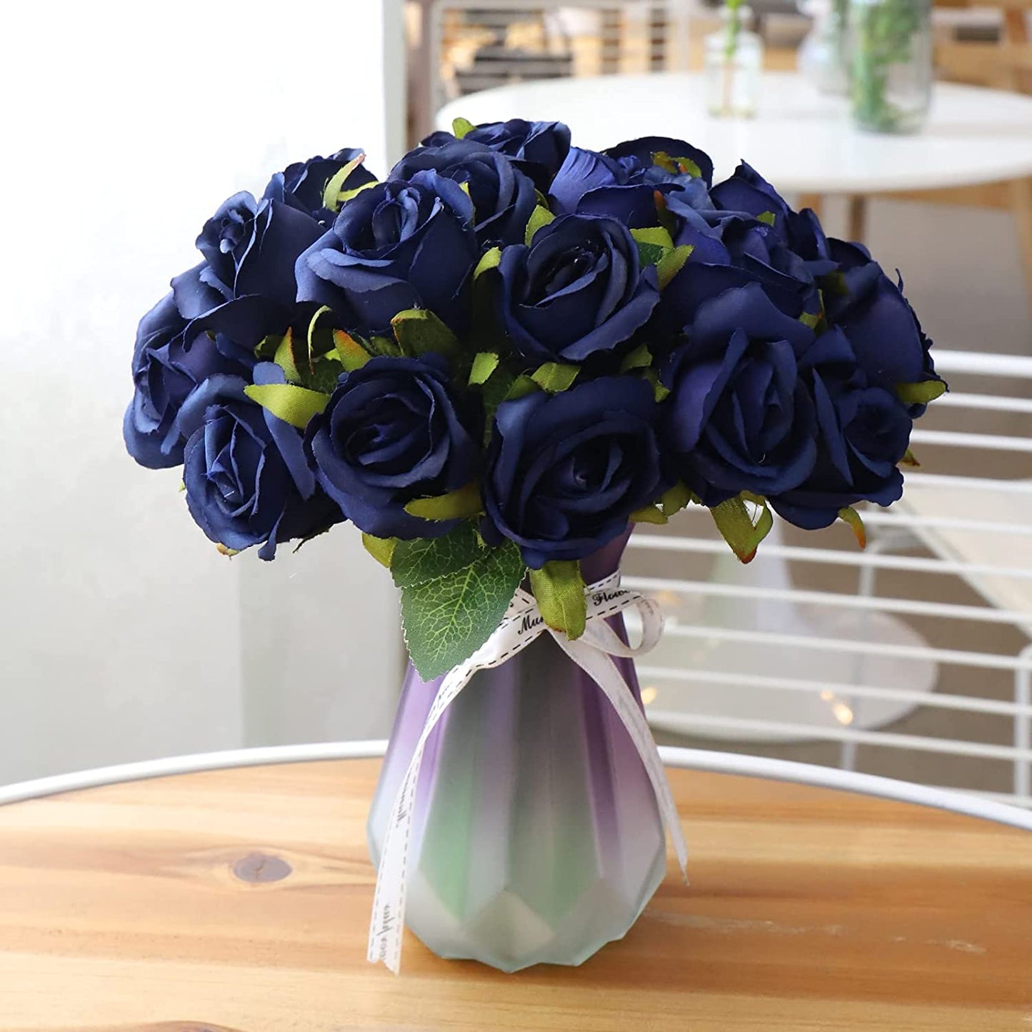 24 PCS Artificial Flowers, Real Touch Fake Flowers for Decoration, Artificial Rose with Stems for Room Decor and Home Wedding Party Baby Shower Centerpieces Decorations (Navy Blue)