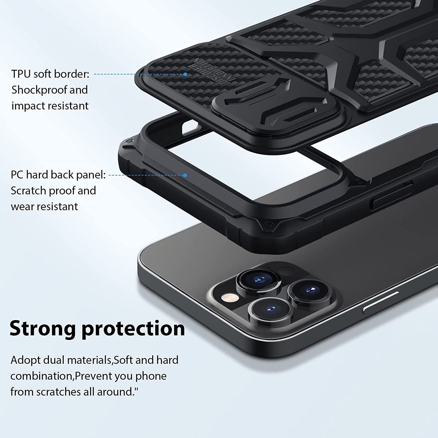 Iphone 13 Pro Max Case with Camera Cover, Military Grade Case with Slide Camera Lens Protection for Men and Women, Shockproof Armor Case 6.7 Inch, Black