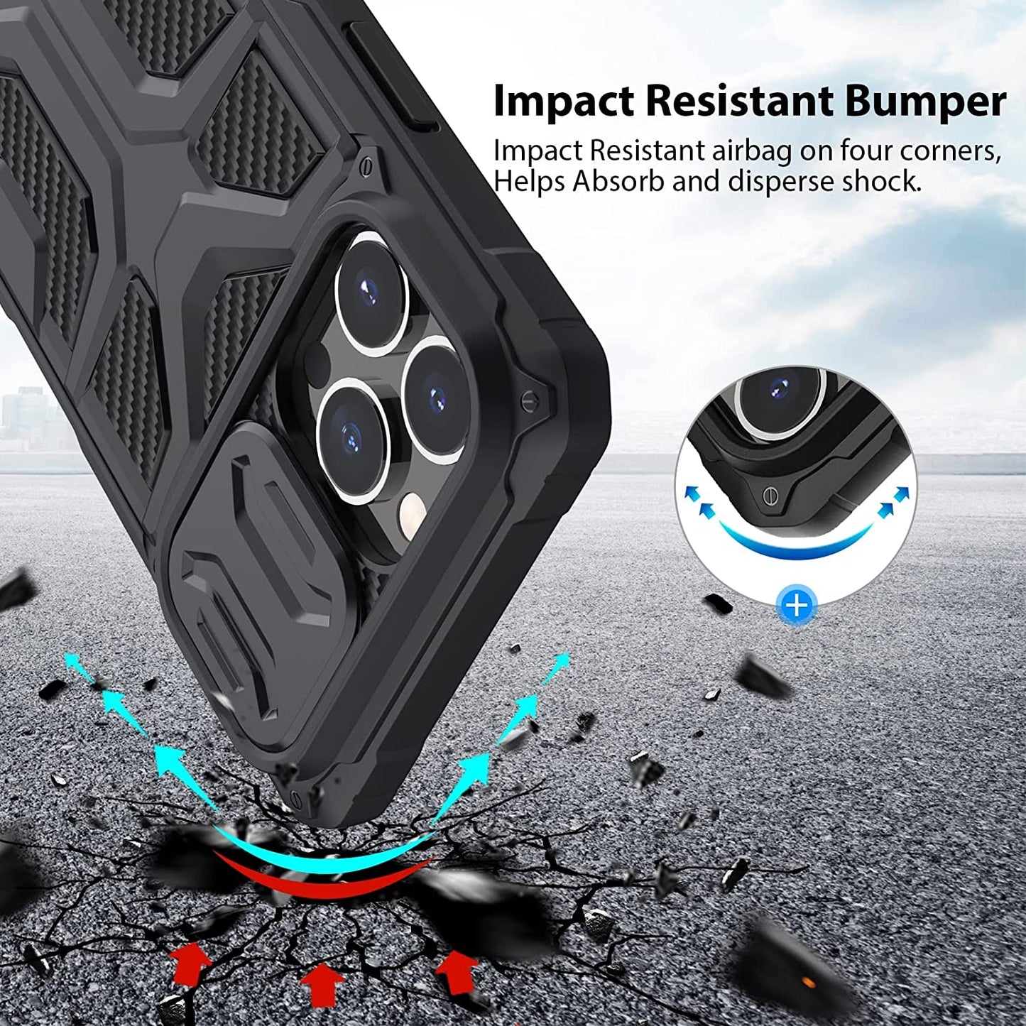 Iphone 13 Pro Max Case with Camera Cover, Military Grade Case with Slide Camera Lens Protection for Men and Women, Shockproof Armor Case 6.7 Inch, Black