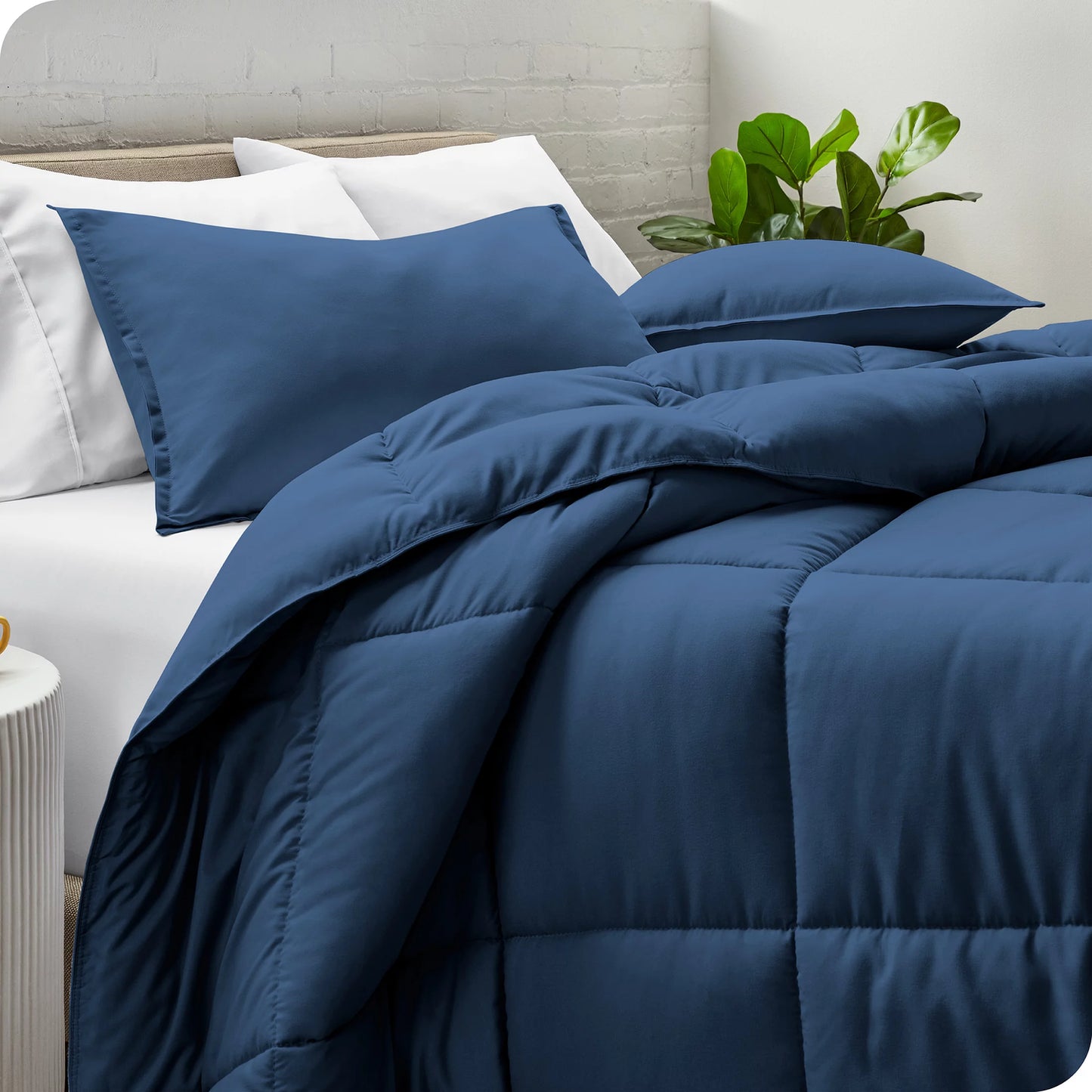 Goose down Alternative Comforter Set, Premium 1800 Collection, with Pillow Shams, 3 Piece Set, Queen, Dark Blue