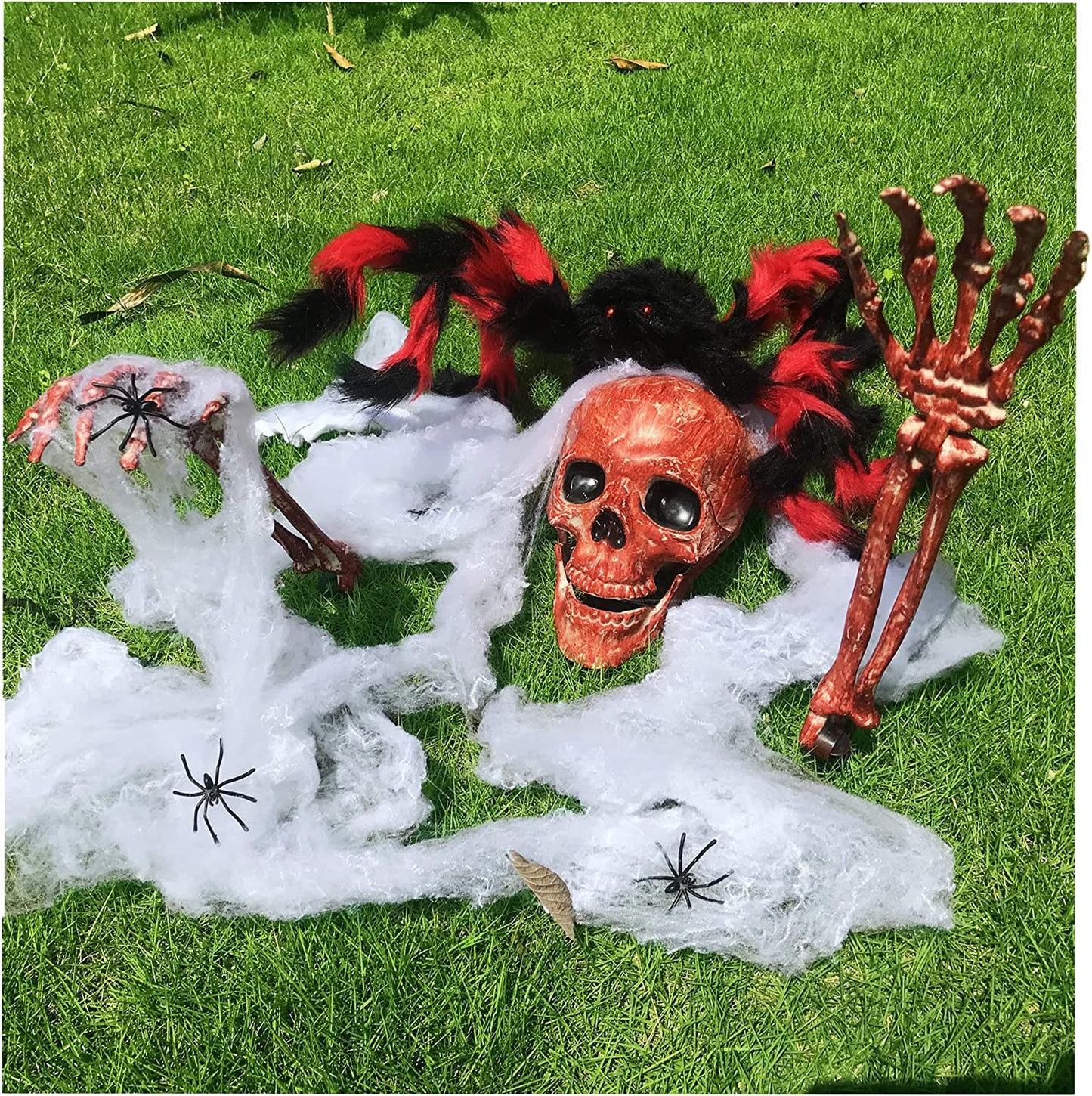 Halloween Decorations Outdoor Skeleton Stake Decor Scary Spider & Web Decoration for Yard Lawn Garden Halloween Party