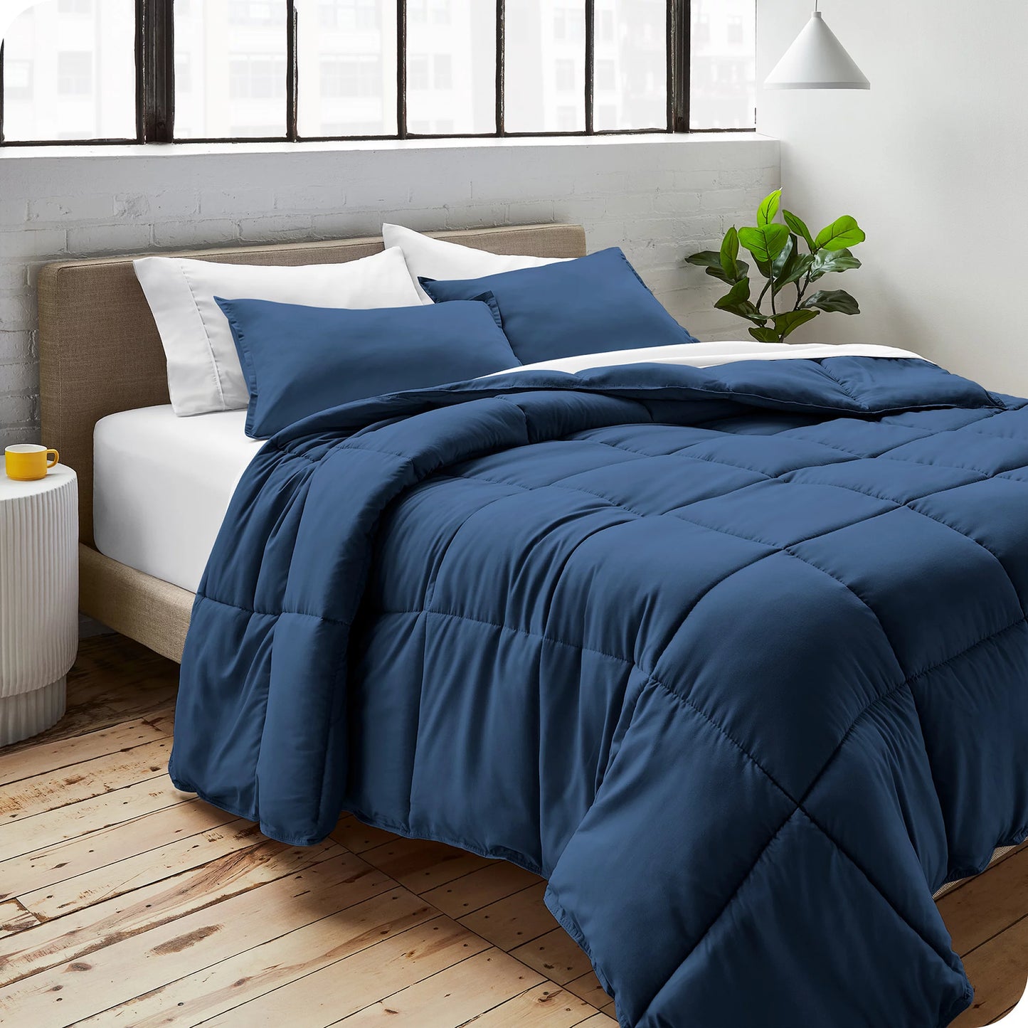 Goose down Alternative Comforter Set, Premium 1800 Collection, with Pillow Shams, 3 Piece Set, Queen, Dark Blue