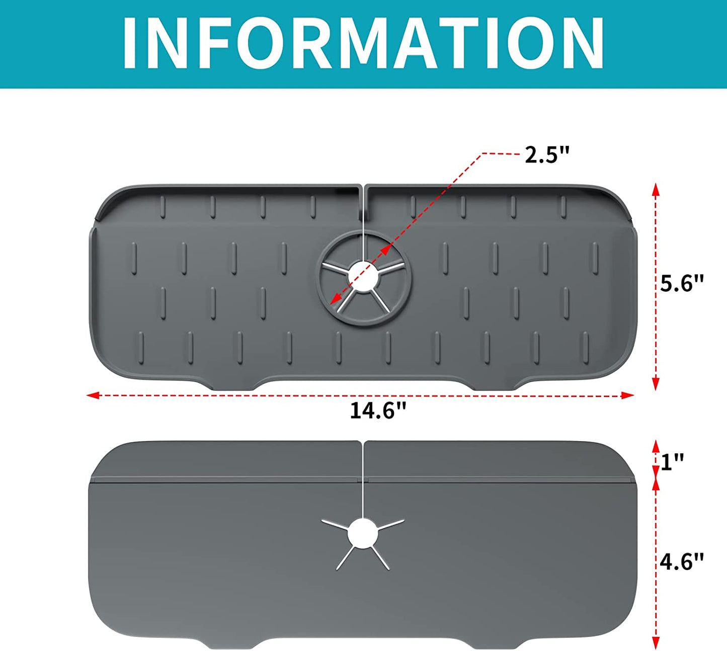 Kitchen Sink Splash Guard Mat - Silicone Sink Water Splash Catcher Pad behind Faucet for Kitchen, Bathroom, Sink Draining Dish Drying Mat Countertop Splash Protector & Storage (Dark Grey)