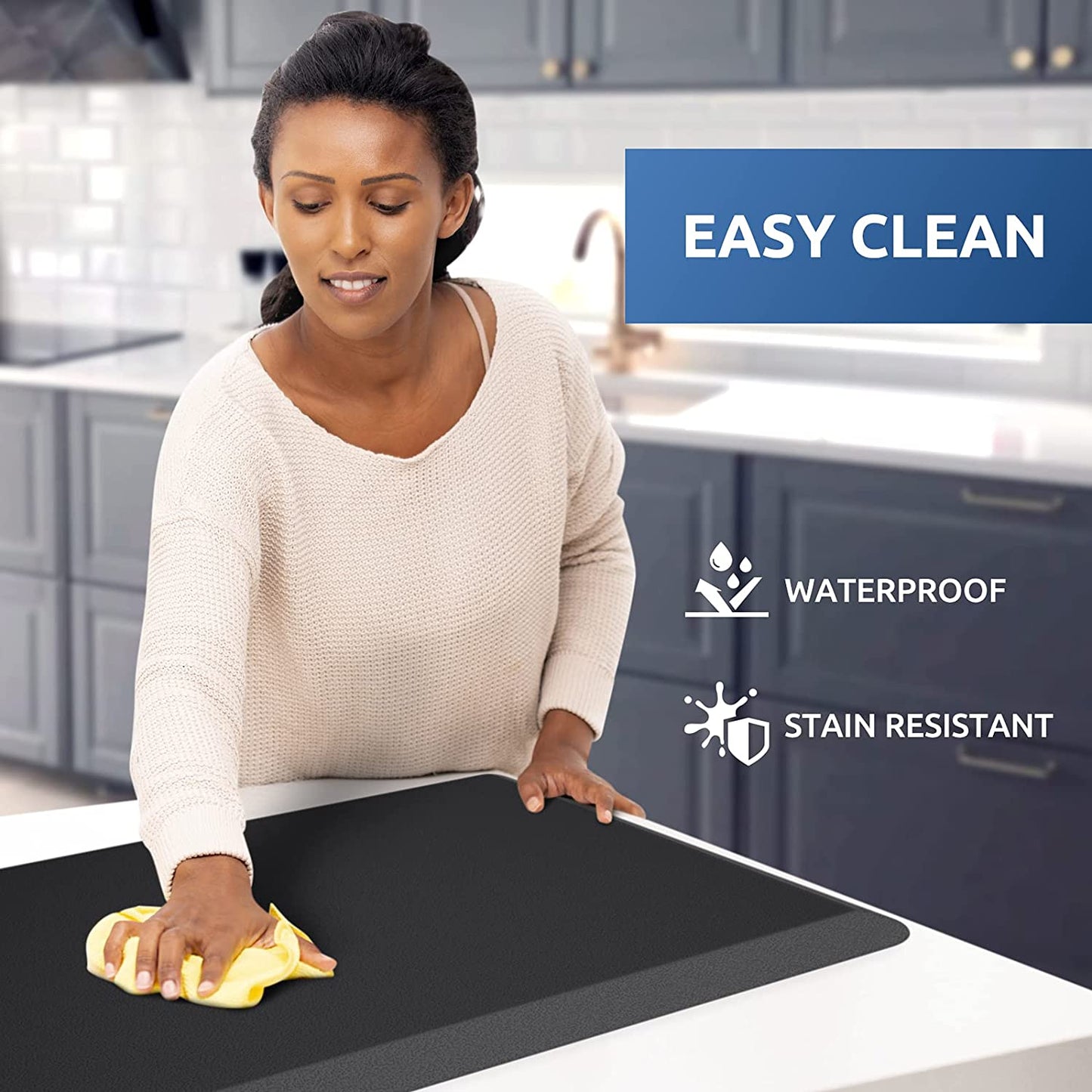 Kitchen Mat Cushioned anti Fatigue Kitchen Rug 17.3"X28" Waterproof Non Slip Kitchen Rugs and Mats Standing Desk Mat Comfort Floor Mats for Kitchen House Sink Office (Black)
