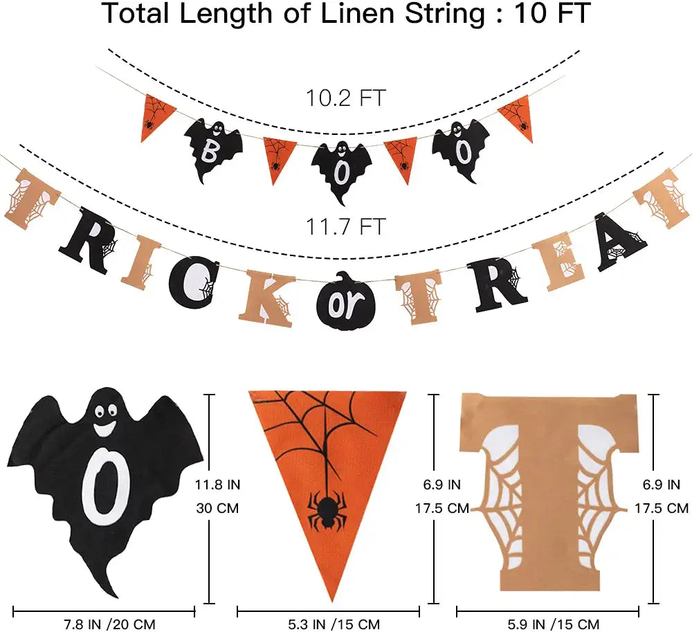 Halloween Decorations Banner Garland Trick or Treat Boo Banner Home Decor Bunting Flag with Pumpkin Ghost Sign for Halloween Decor Party Supplies Home Hanging