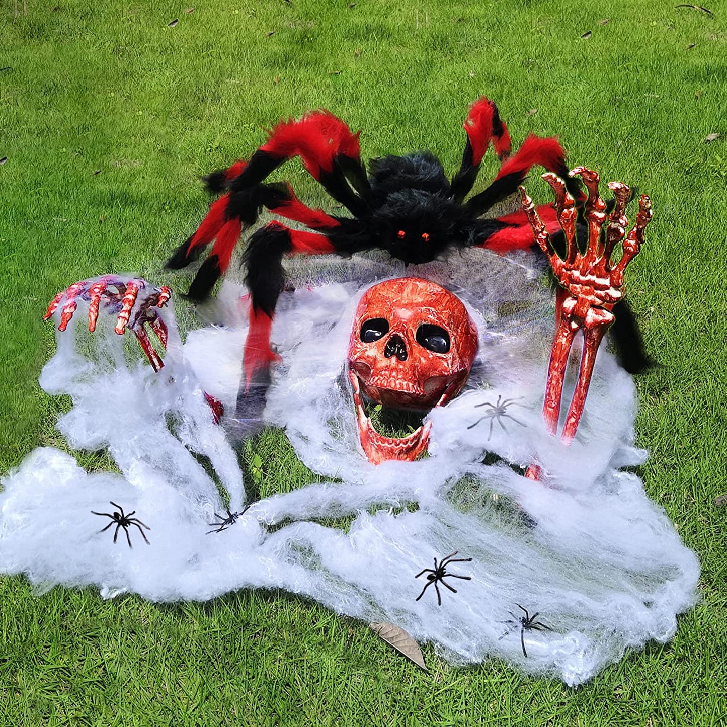 Halloween Decorations Outdoor Skeleton Stake Decor Scary Spider & Web Decoration for Yard Lawn Garden Halloween Party