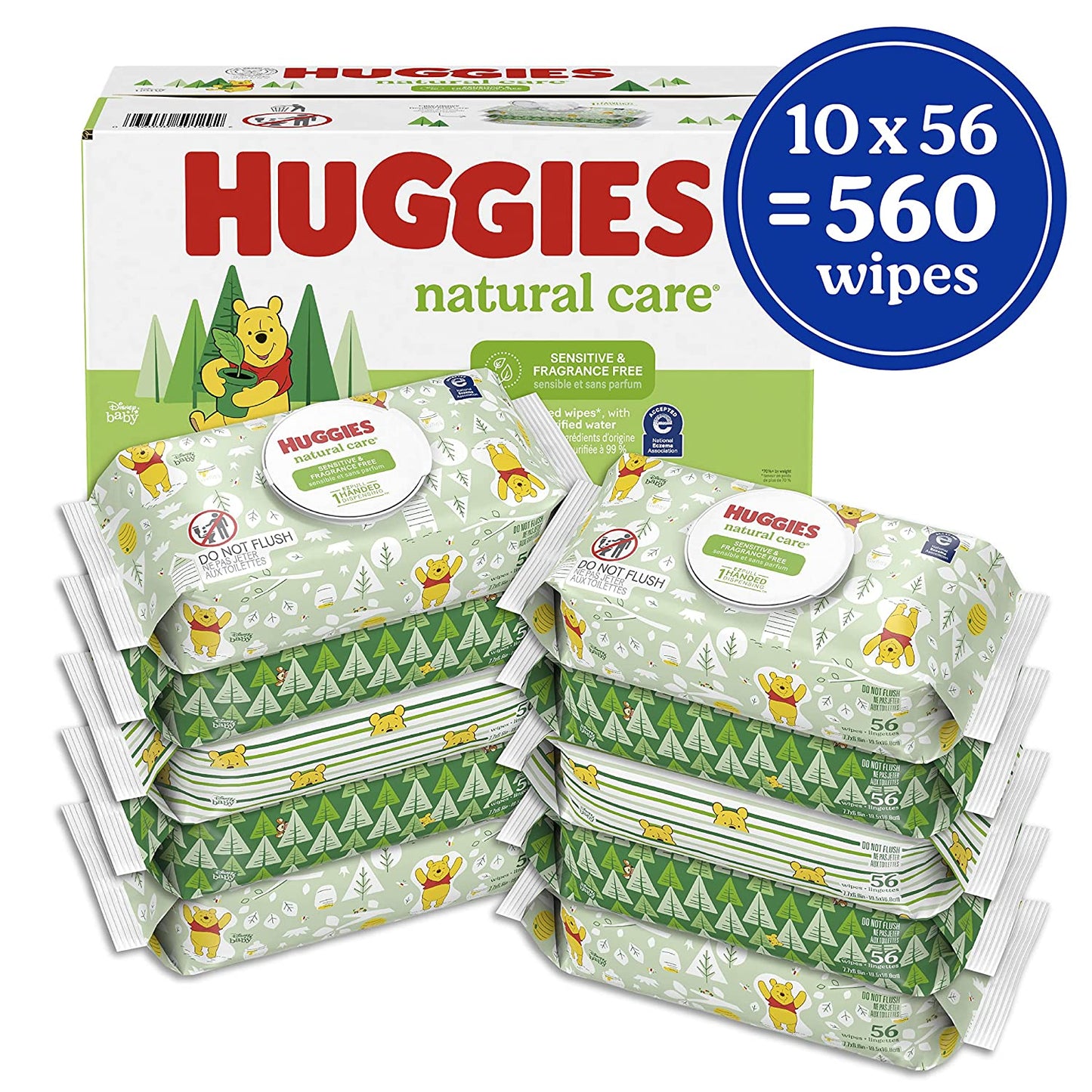 Baby Wipes, Natural Care Sensitive Baby Diaper Wipes, Unscented, Hypoallergenic, 10 Flip-Top Packs (560 Wipes Total)