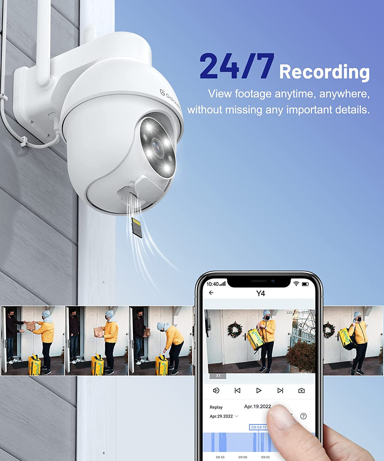 2K Security Cameras Outdoor, Wifi Home Video Surveillance Waterproof Camera with Color Night Vision 360° Pan-Tilt View, 2-Way Audio, 24/7 SD Card Storage, Works with Alexa and Google Assistant