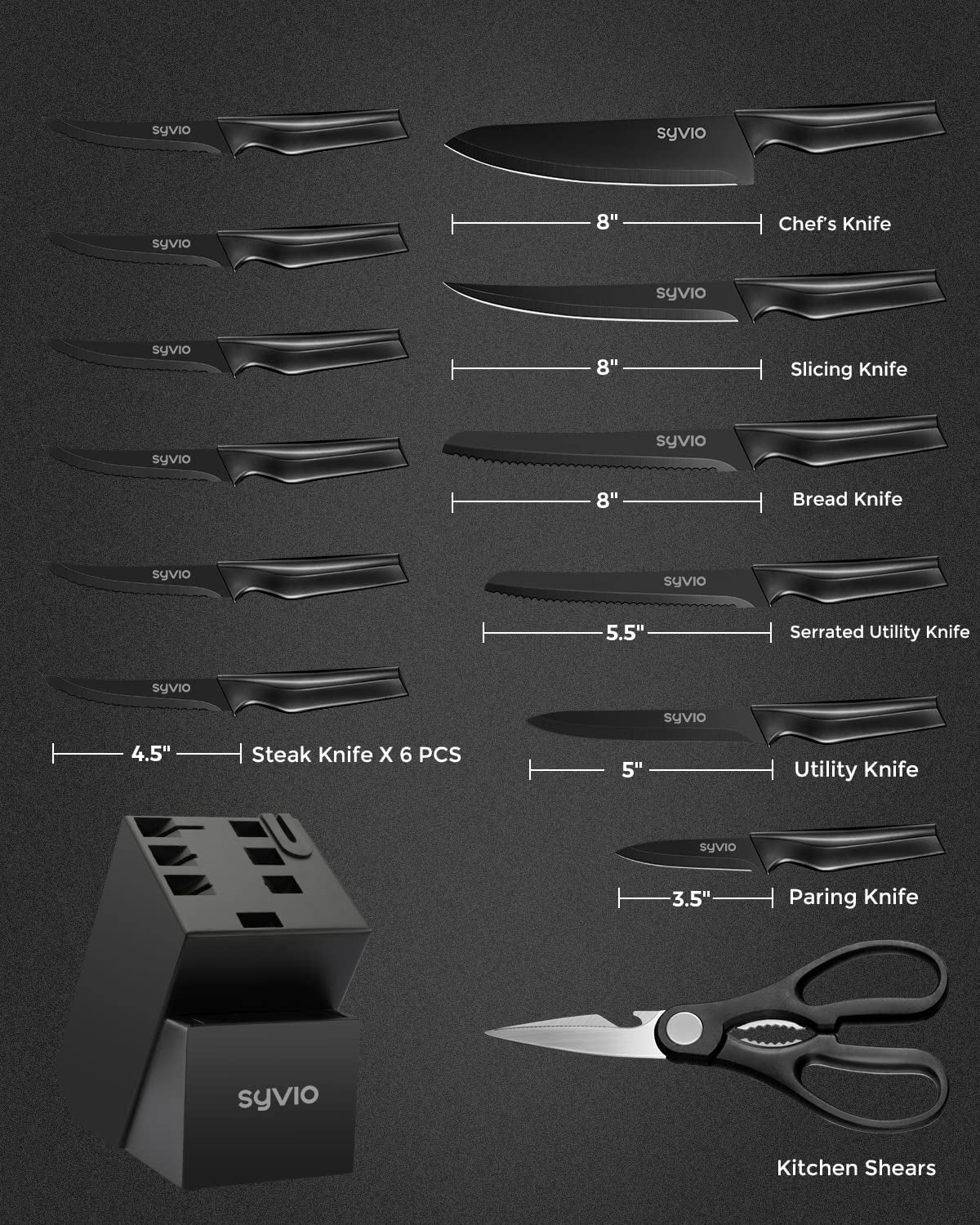 Knife Sets for Kitchen with Block, Kitchen Knife Sets 14 Piece with Built-In Sharpener, Kitchen Knives for Chopping, Slicing, Dicing&Cutting