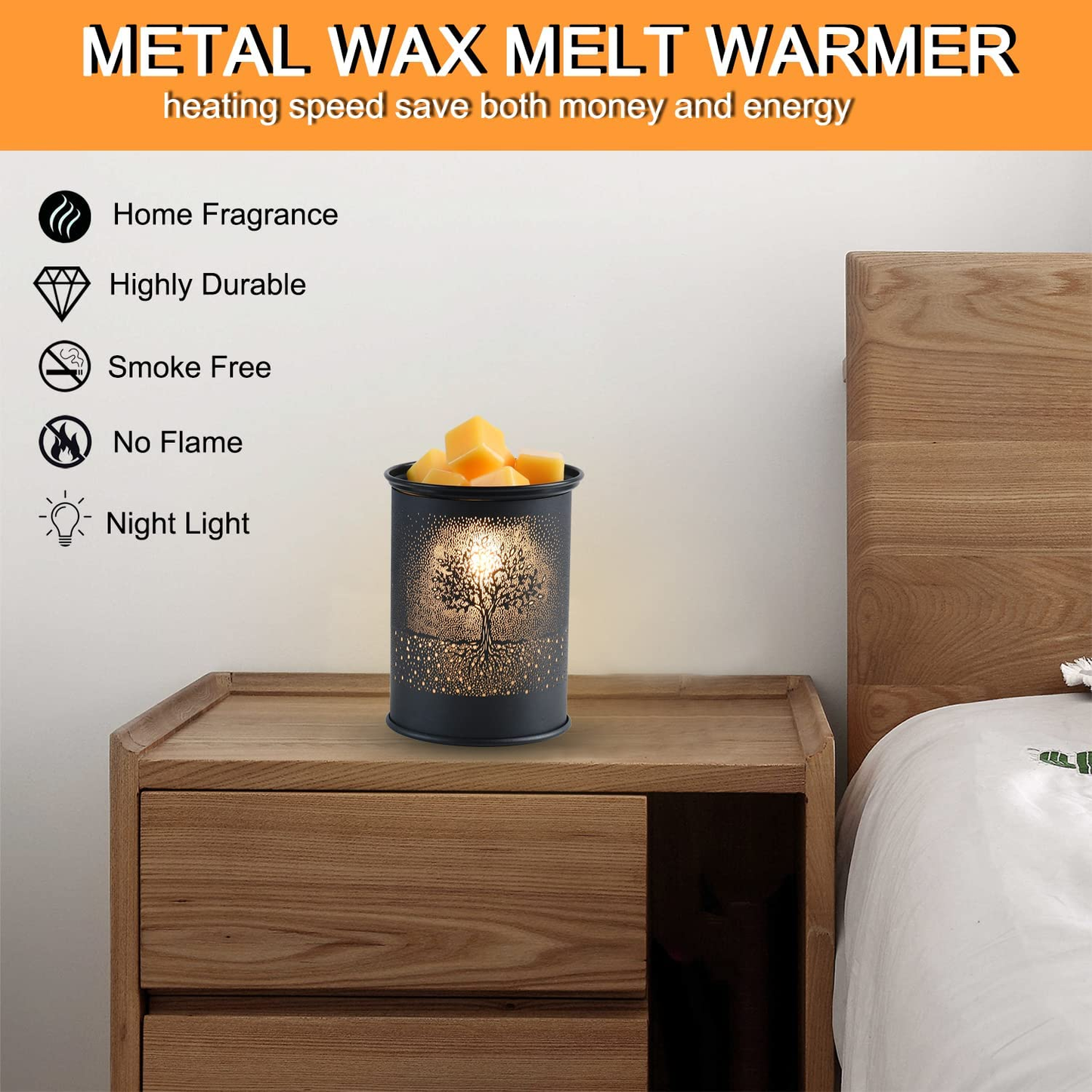 Metal Wax Melt Warmer Candle Wax Warmer for Scented Wax Melter Electric Wax Burner Wax Melts Wax Cubes Black Candle Lamp for Home Office Decor(Tree)