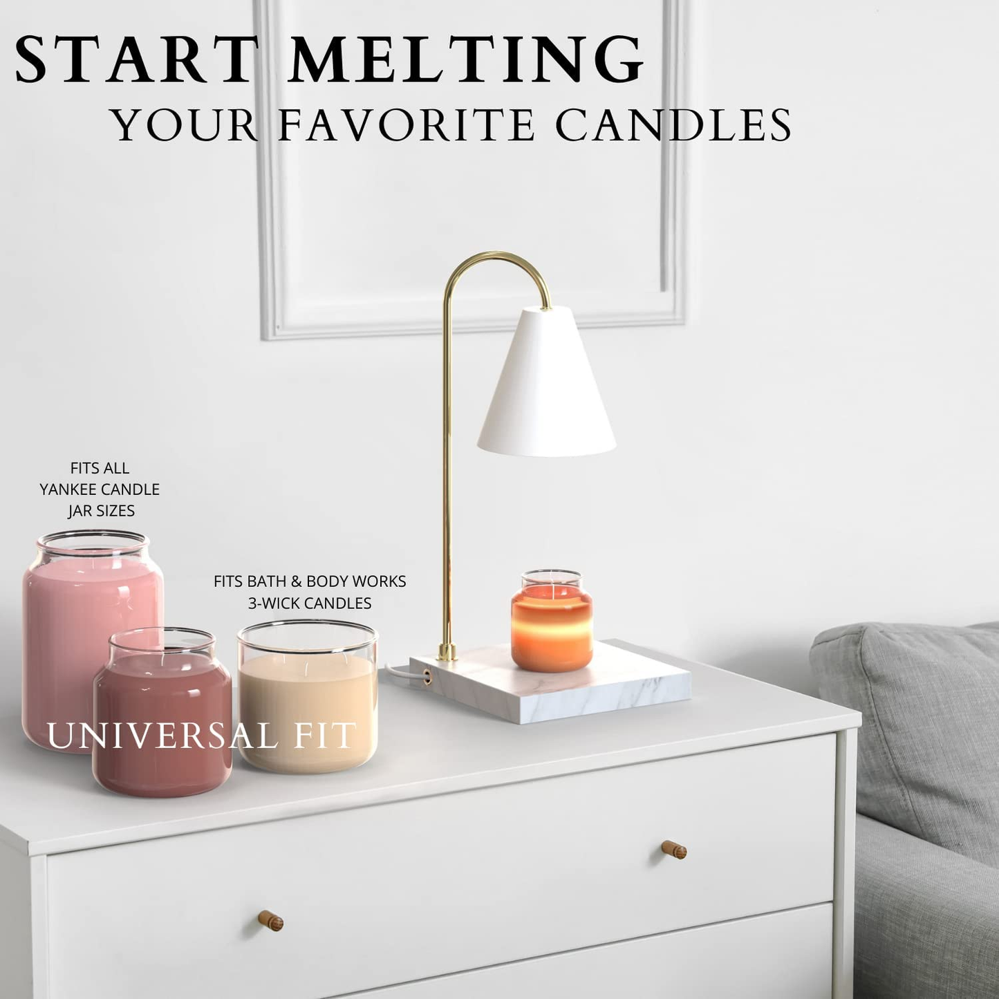 Candle Warmer Lamp, Compatible with Yankee Candle Large Jar Candle, Candle Lamp, Dimmable Lamp Style Candle Melter for Scented Candle, Wax Melt, Small & Large Size Jar Candles (Marble White)