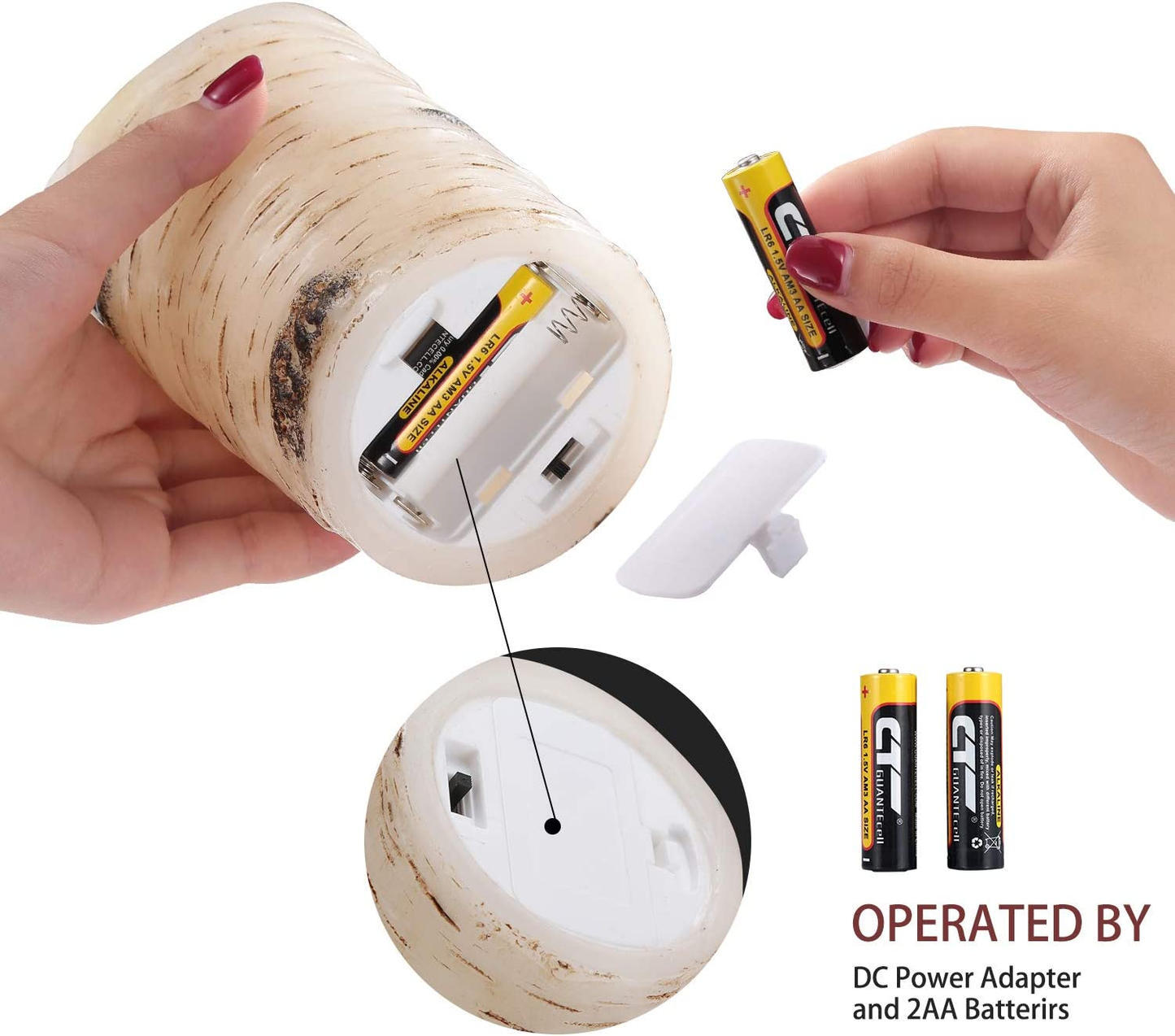 Flameless Candles LED Candles Set of 3 (D 3.25 X H 4 5 6) Ivory Real Wax Pillar Birch Bark Effect Battery Operated Candles Dancing LED Flame 10-Key Remote Control and Cycling 24 Hrs Timer