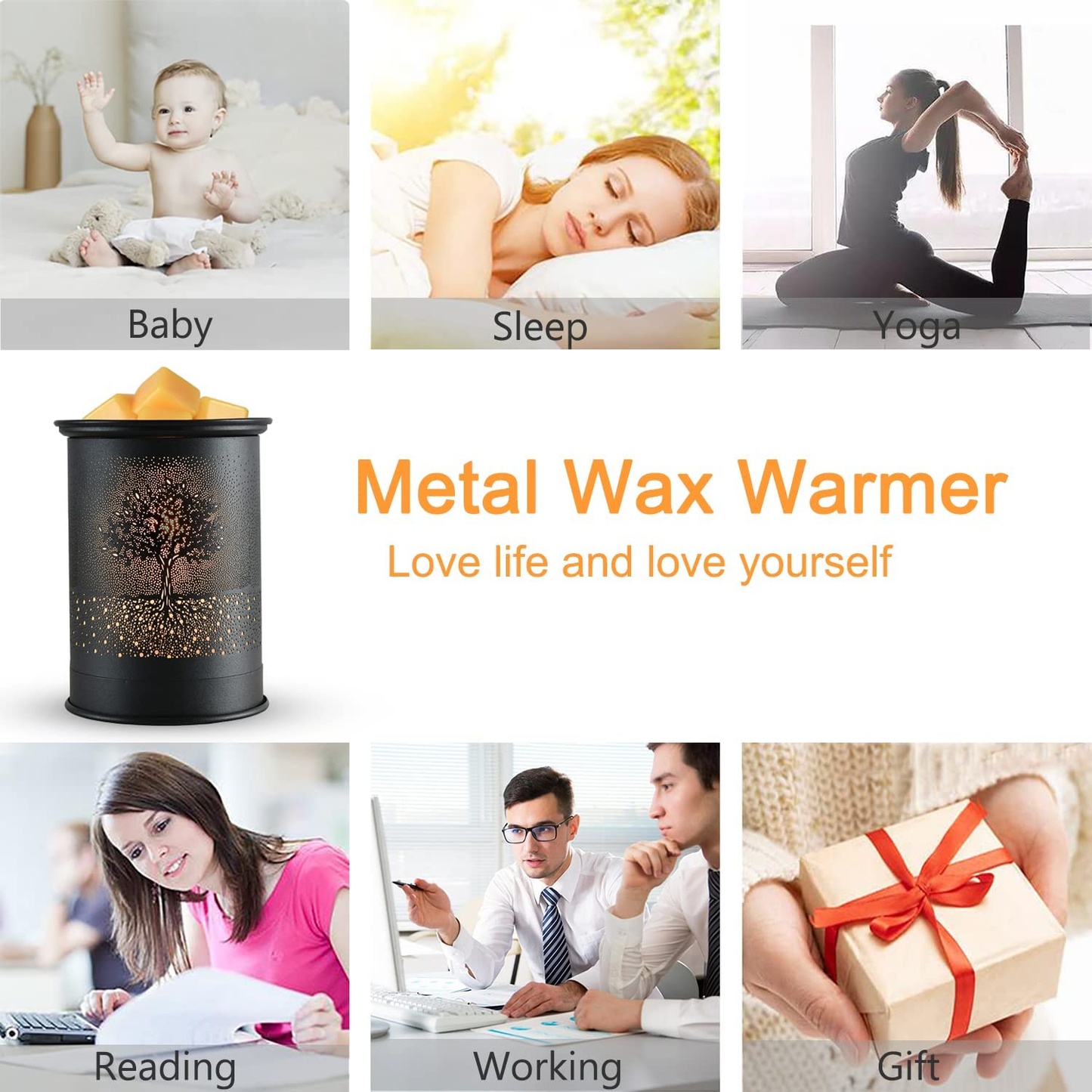 Metal Wax Melt Warmer Candle Wax Warmer for Scented Wax Melter Electric Wax Burner Wax Melts Wax Cubes Black Candle Lamp for Home Office Decor(Tree)