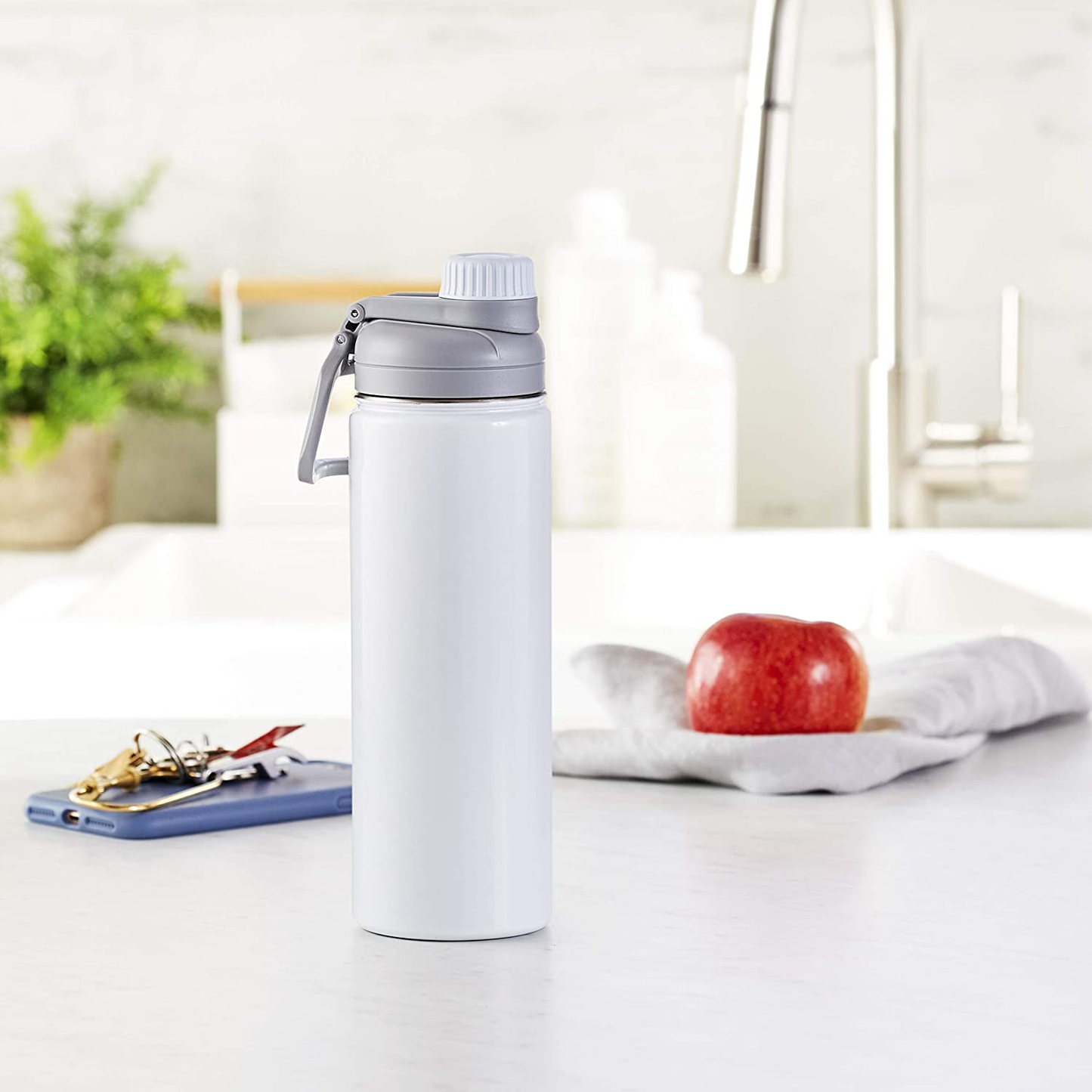 Stainless Steel Insulated Water Bottle with Spout Lid – 20-Ounce, White