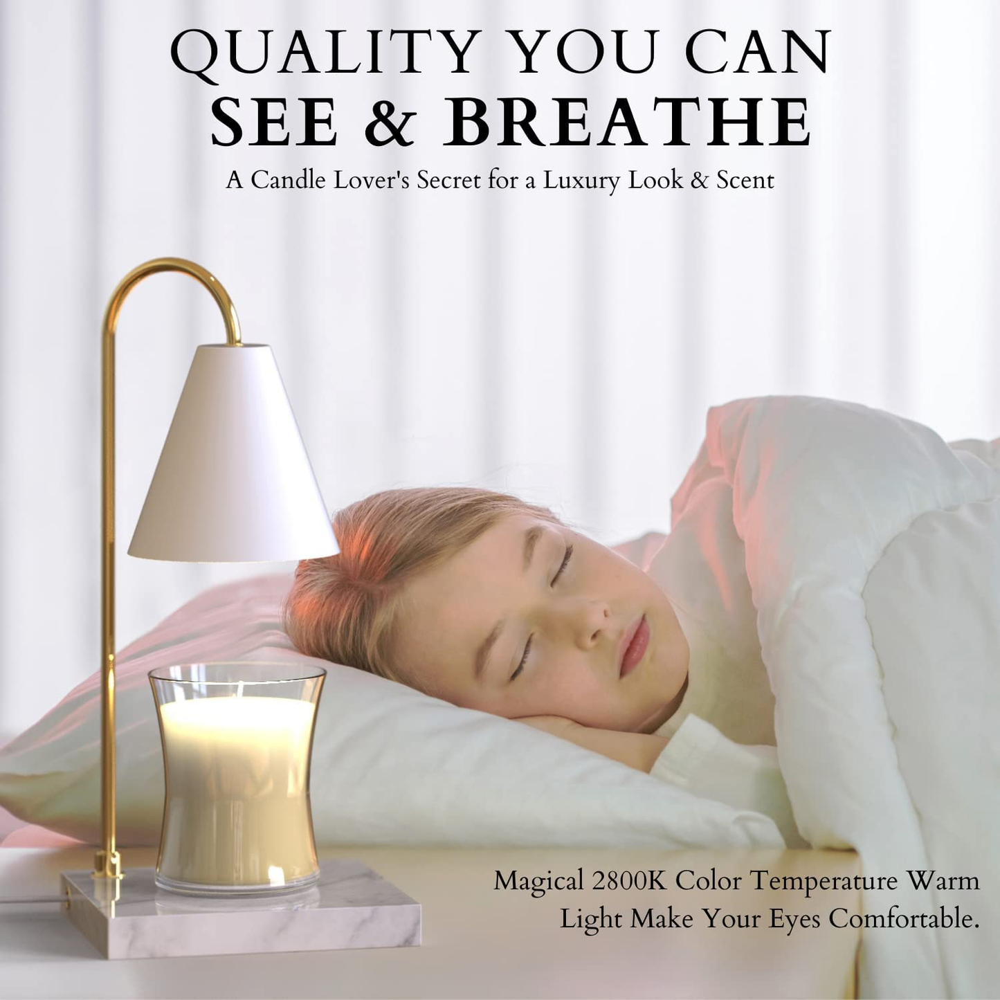 Candle Warmer Lamp, Compatible with Yankee Candle Large Jar Candle, Candle Lamp, Dimmable Lamp Style Candle Melter for Scented Candle, Wax Melt, Small & Large Size Jar Candles (Marble White)