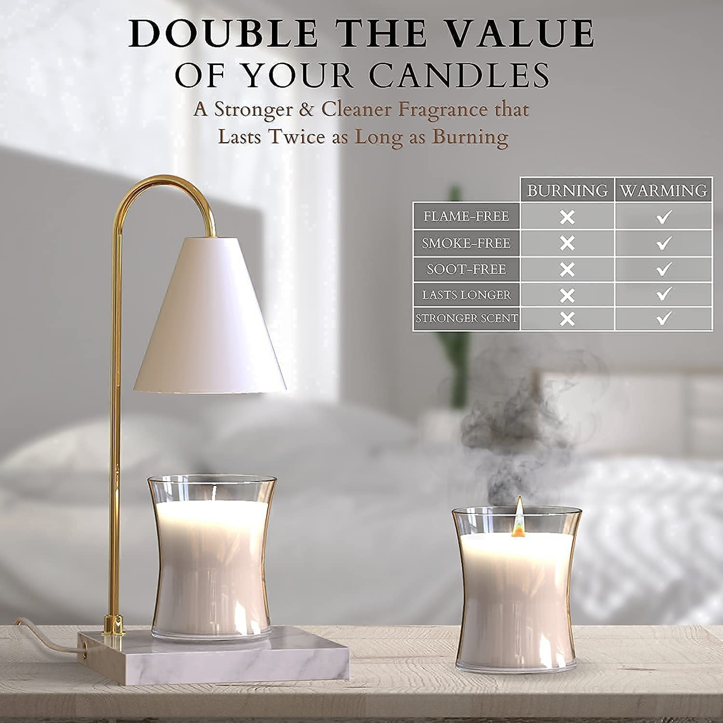 Candle Warmer Lamp, Compatible with Yankee Candle Large Jar Candle, Candle Lamp, Dimmable Lamp Style Candle Melter for Scented Candle, Wax Melt, Small & Large Size Jar Candles (Marble White)