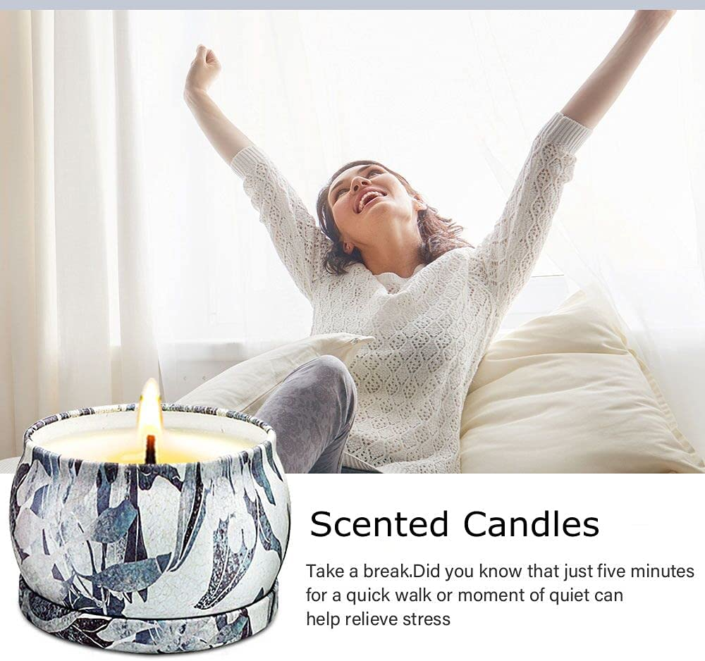 Scented Candles Gift Set 4 Pack Scented Candles Aromatherapy Candle Gifts 100% Natural Soy Wax Portable Travel Tin Jar Candles for Yoga for Birthday, Christmas, Thanksgiving, Mother'S Day