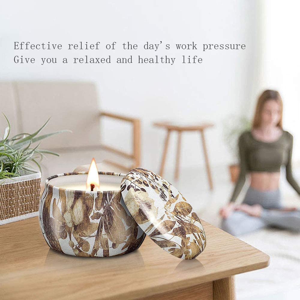 Scented Candles Gift Set 4 Pack Scented Candles Aromatherapy Candle Gifts 100% Natural Soy Wax Portable Travel Tin Jar Candles for Yoga for Birthday, Christmas, Thanksgiving, Mother'S Day