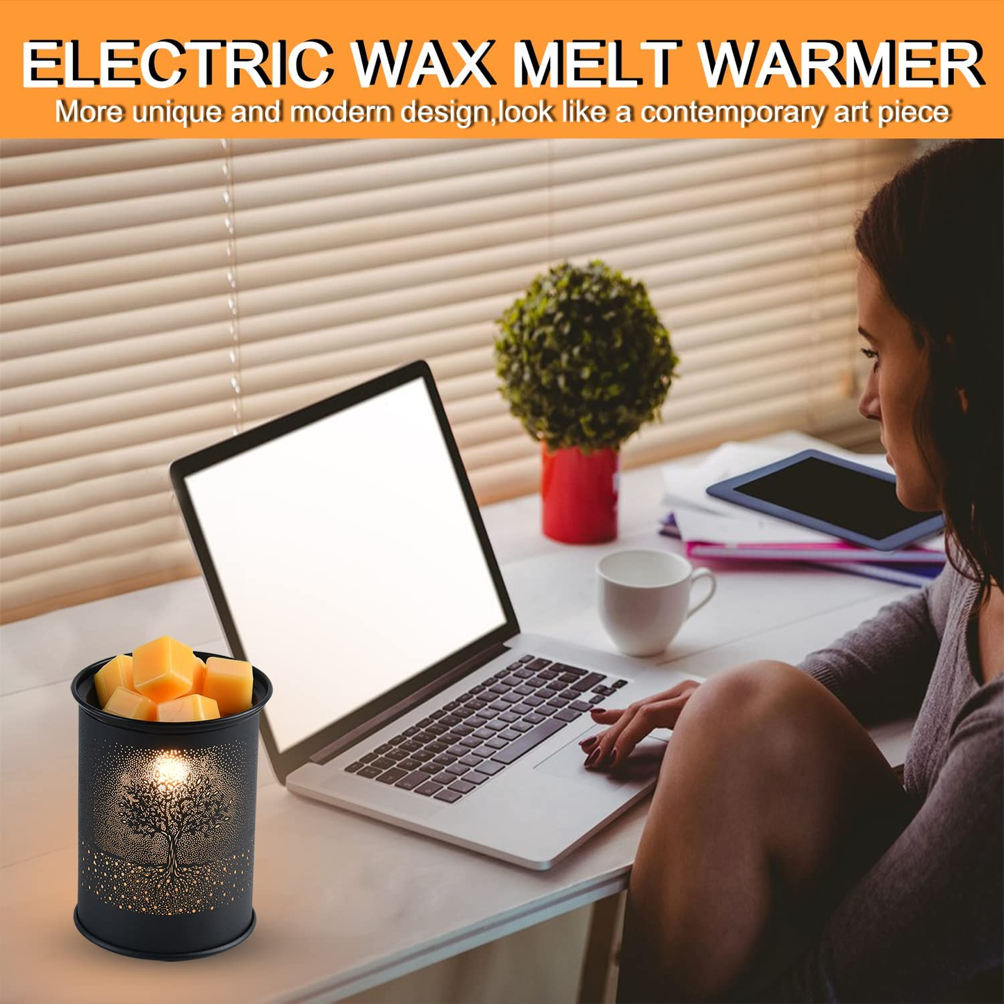 Metal Wax Melt Warmer Candle Wax Warmer for Scented Wax Melter Electric Wax Burner Wax Melts Wax Cubes Black Candle Lamp for Home Office Decor(Tree)