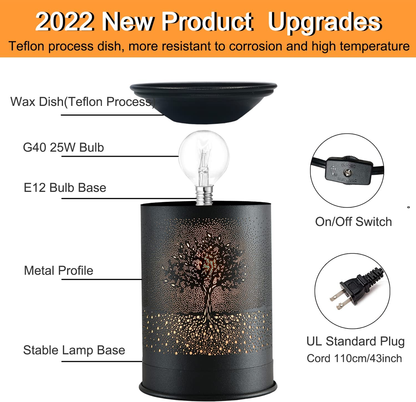 Metal Wax Melt Warmer Candle Wax Warmer for Scented Wax Melter Electric Wax Burner Wax Melts Wax Cubes Black Candle Lamp for Home Office Decor(Tree)