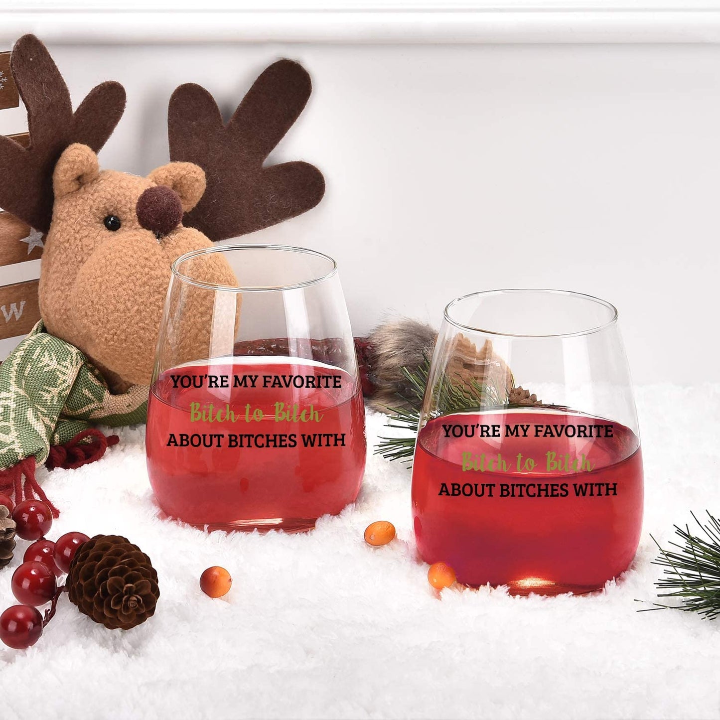 Set of 2 Wine Glasses You'Re My Favorite Stemless Wine Glasses for Girls Bachelorette Party Friends Women Her, 15 Oz