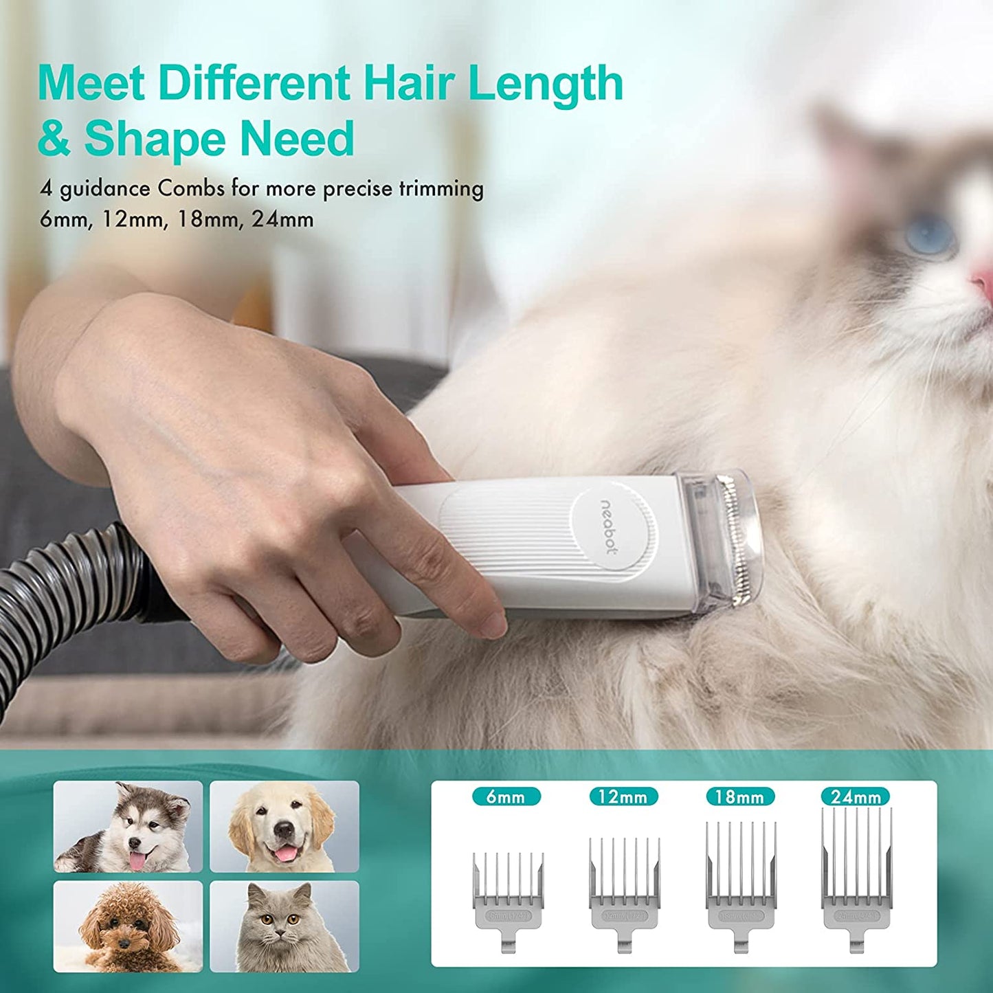 P1 Pro Pet Grooming Kit & Vacuum Suction 99% Pet Hair, Professional Grooming Clippers with 5 Proven Grooming Tools for Dogs Cats and Other Animals