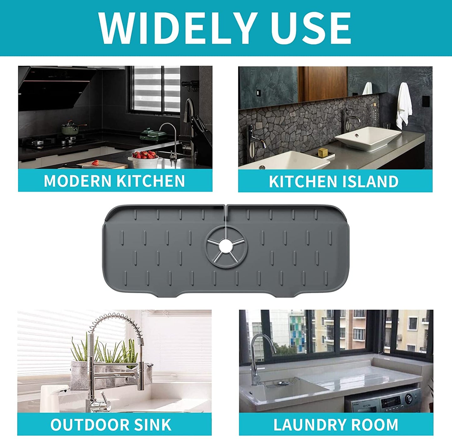 Kitchen Sink Splash Guard Mat - Silicone Sink Water Splash Catcher Pad behind Faucet for Kitchen, Bathroom, Sink Draining Dish Drying Mat Countertop Splash Protector & Storage (Dark Grey)