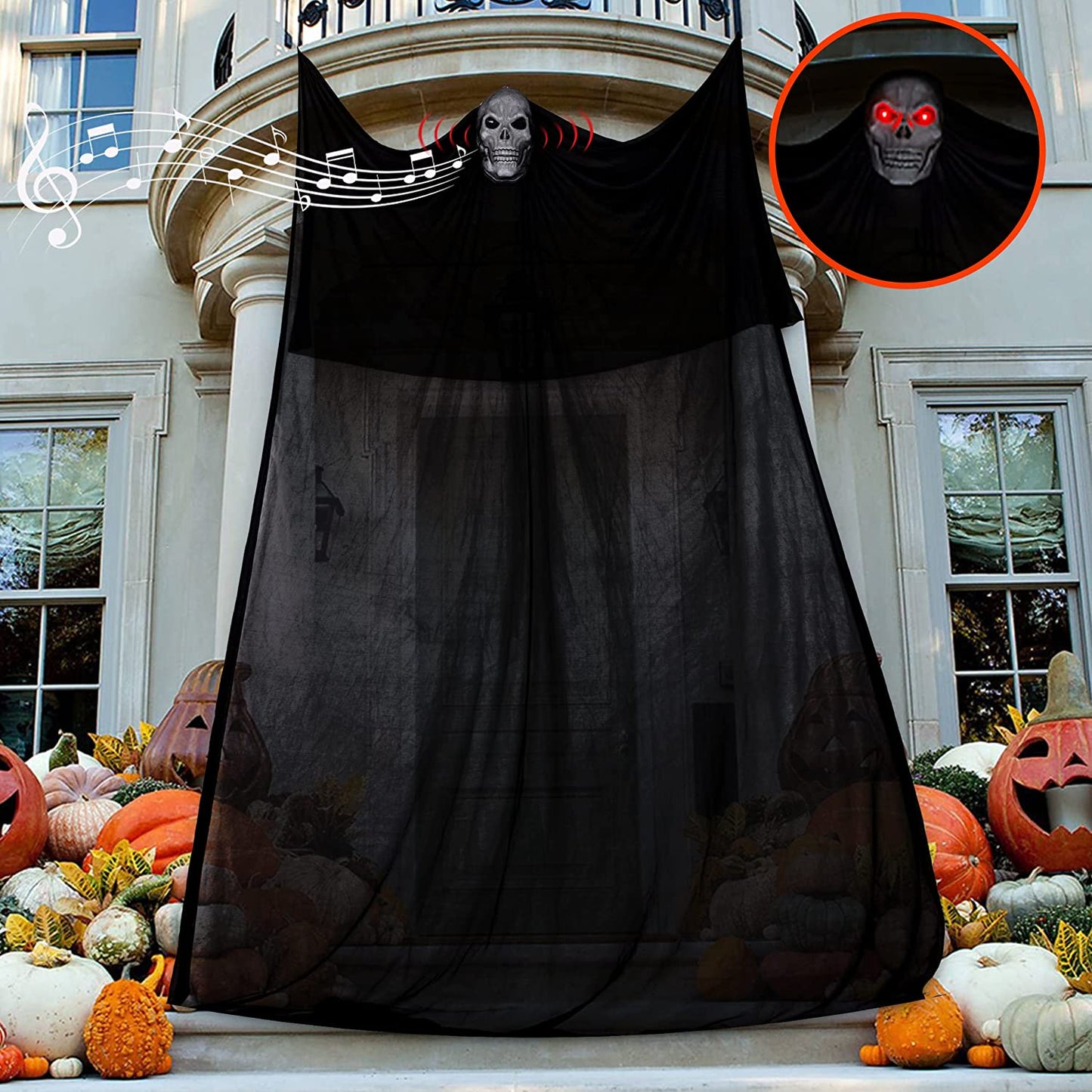 13.94Ft Halloween Ghost Hanging Activated Decorations with LED Light-Up Red Eyes&Voice, Scary Creepy Indoor Outdoor Decor(Batteries Not Included)