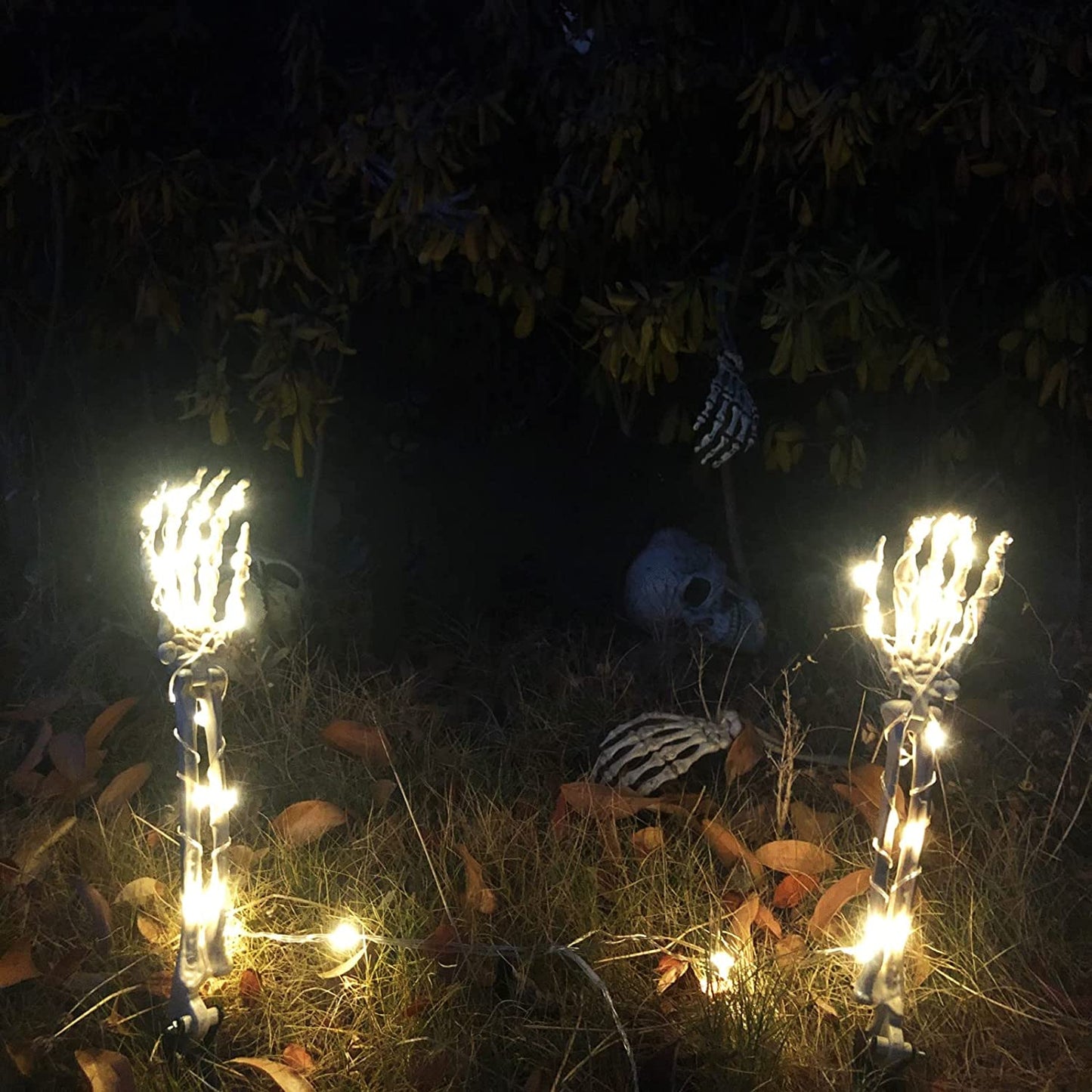 Halloween Decorations 2PCS Lighted Skelton Arm Stakes 48 LED Halloween Décor Light up Halloween Skeleton Decorations with Timer Waterproof Battery Operated Outdoor Ornament Yard Decor Holiday Party
