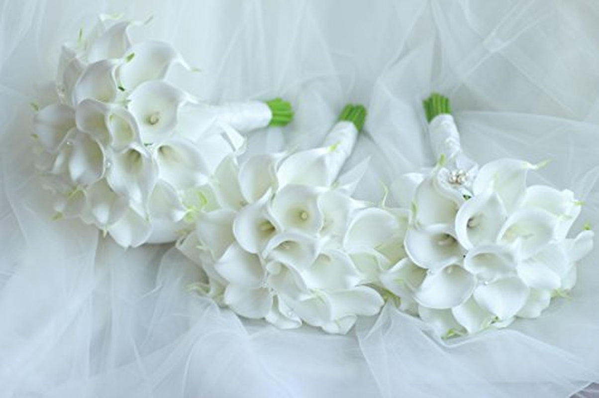 IFFO Bride Holding Flowers, High Simulation Pu Calla Lily Bouquet, and Never Withered Bouquet, Bridesmaids Bouquets …