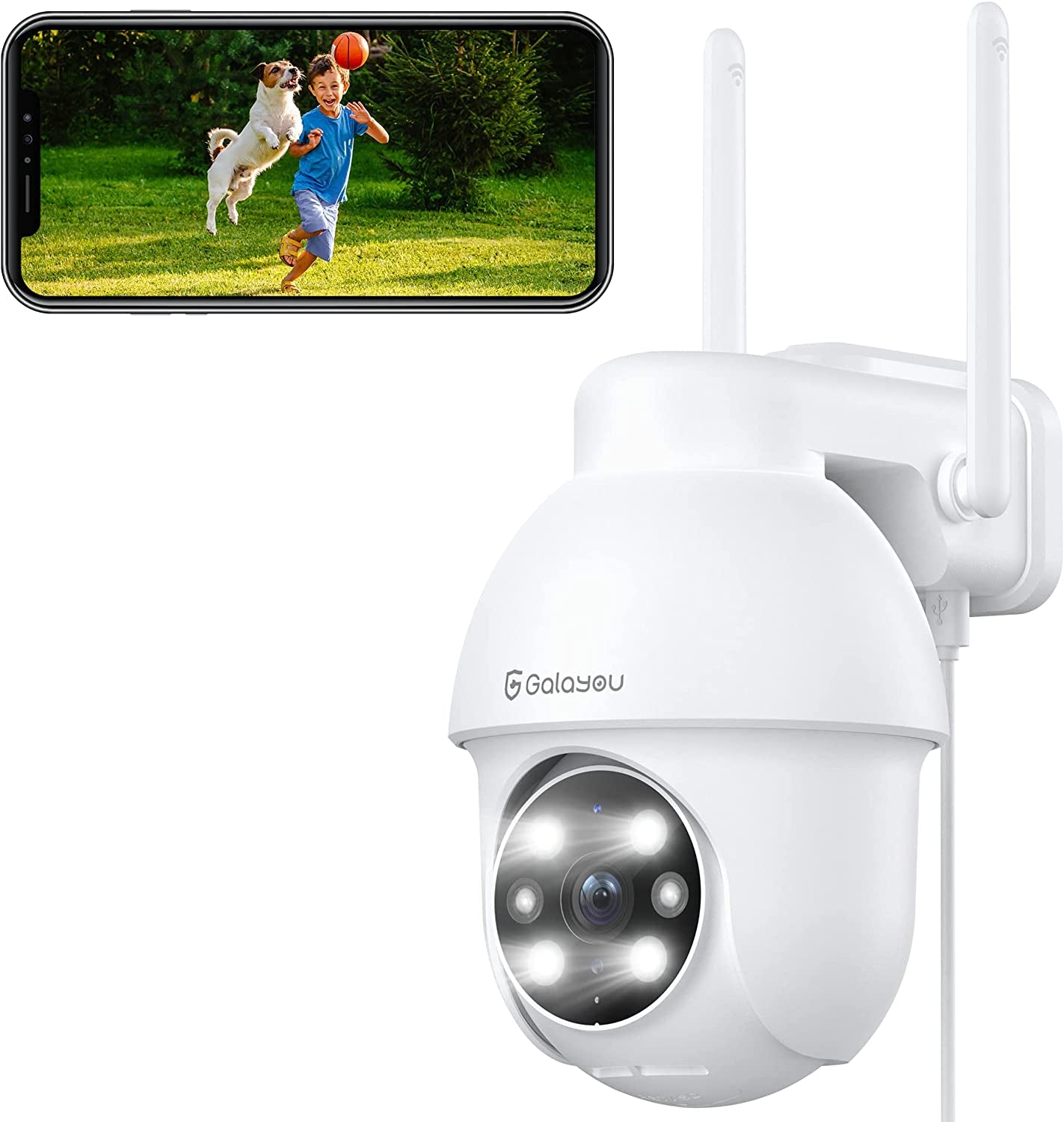 2K Security Cameras Outdoor, Wifi Home Video Surveillance Waterproof Camera with Color Night Vision 360° Pan-Tilt View, 2-Way Audio, 24/7 SD Card Storage, Works with Alexa and Google Assistant