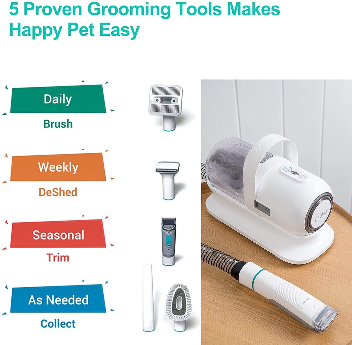 P1 Pro Pet Grooming Kit & Vacuum Suction 99% Pet Hair, Professional Grooming Clippers with 5 Proven Grooming Tools for Dogs Cats and Other Animals