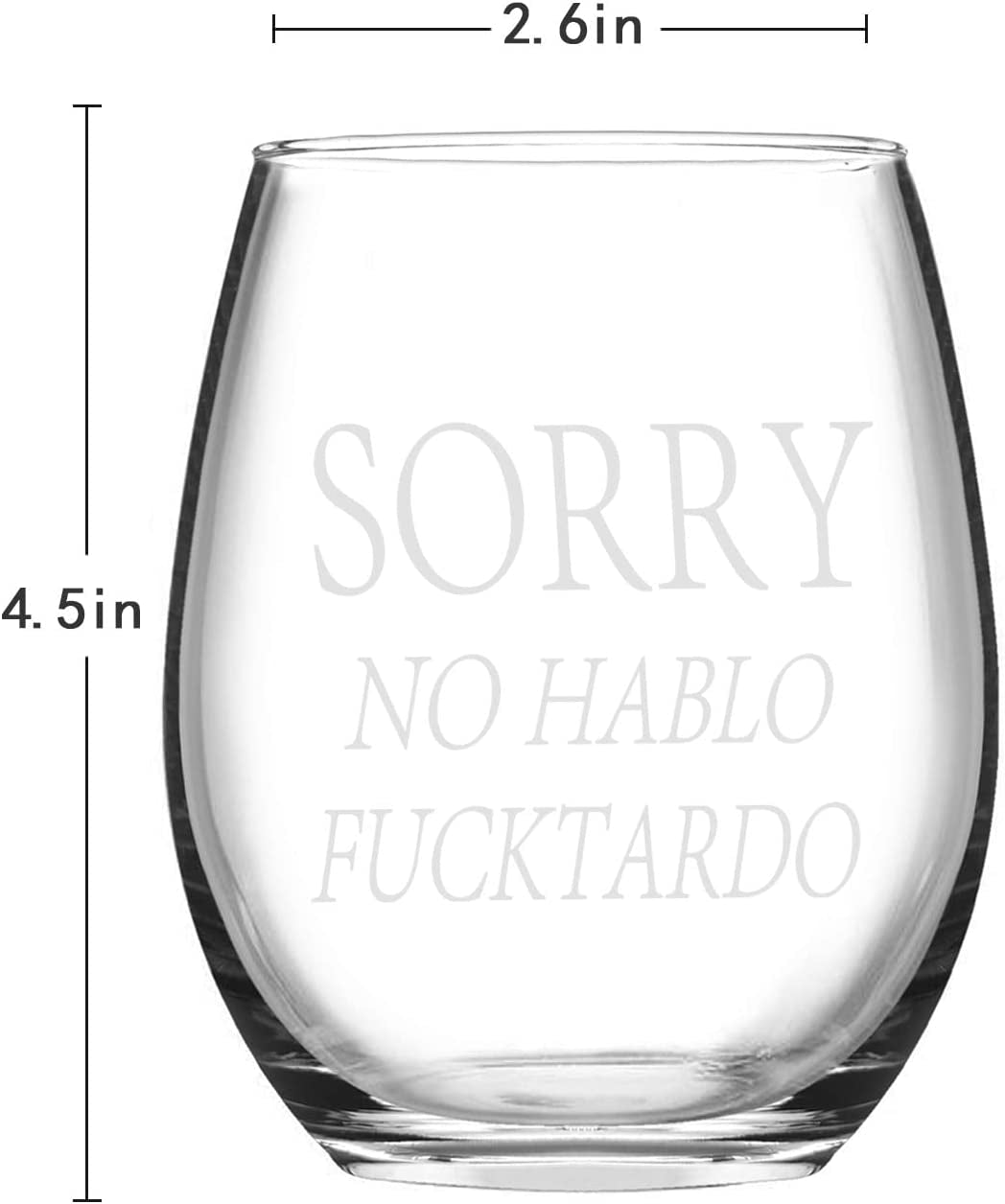 Sorry No Hablo Fuxktardo Wine Glass 15Oz, Funny Stemless Wine Glass Gifts for Women Men, Novelty Birthday Christmas Graduation Gag Gift for Friends BFF Sister Coworkers