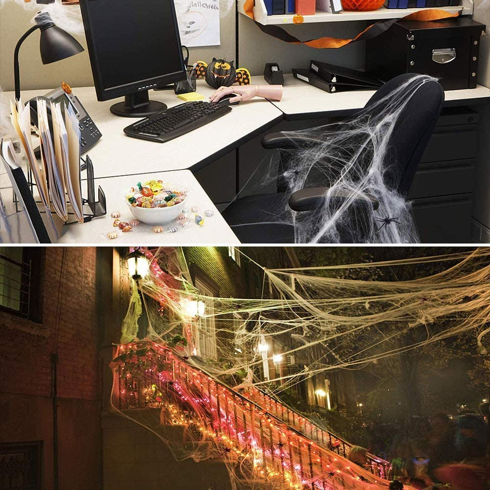 1400 Sqft Halloween Spider Webs Decorations with 150 Extra Fake Spiders, Super Stretchy Cobwebs for Halloween Decor Indoor and Outdoor
