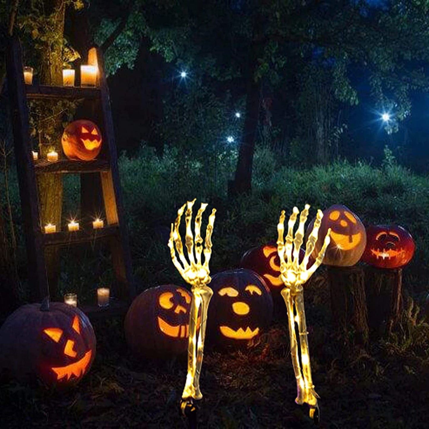 Halloween Decorations 2PCS Lighted Skelton Arm Stakes 48 LED Halloween Décor Light up Halloween Skeleton Decorations with Timer Waterproof Battery Operated Outdoor Ornament Yard Decor Holiday Party