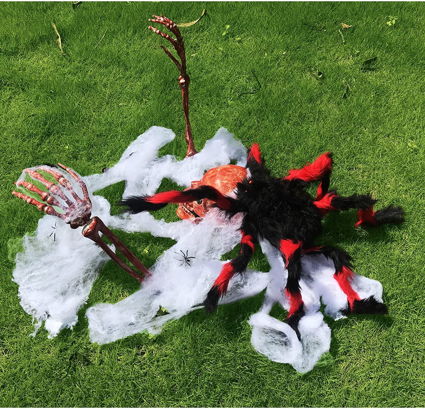 Halloween Decorations Outdoor Skeleton Stake Decor Scary Spider & Web Decoration for Yard Lawn Garden Halloween Party
