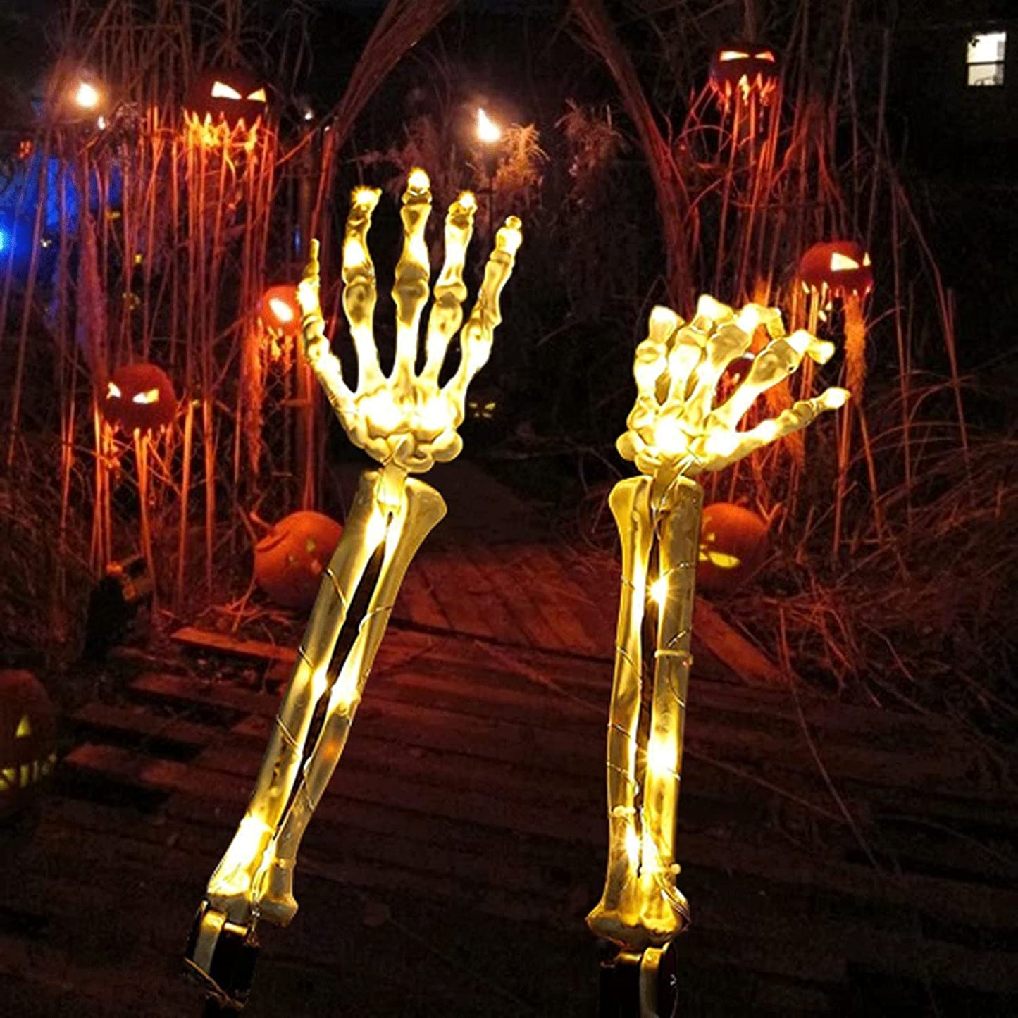 Halloween Decorations 2PCS Lighted Skelton Arm Stakes 48 LED Halloween Décor Light up Halloween Skeleton Decorations with Timer Waterproof Battery Operated Outdoor Ornament Yard Decor Holiday Party