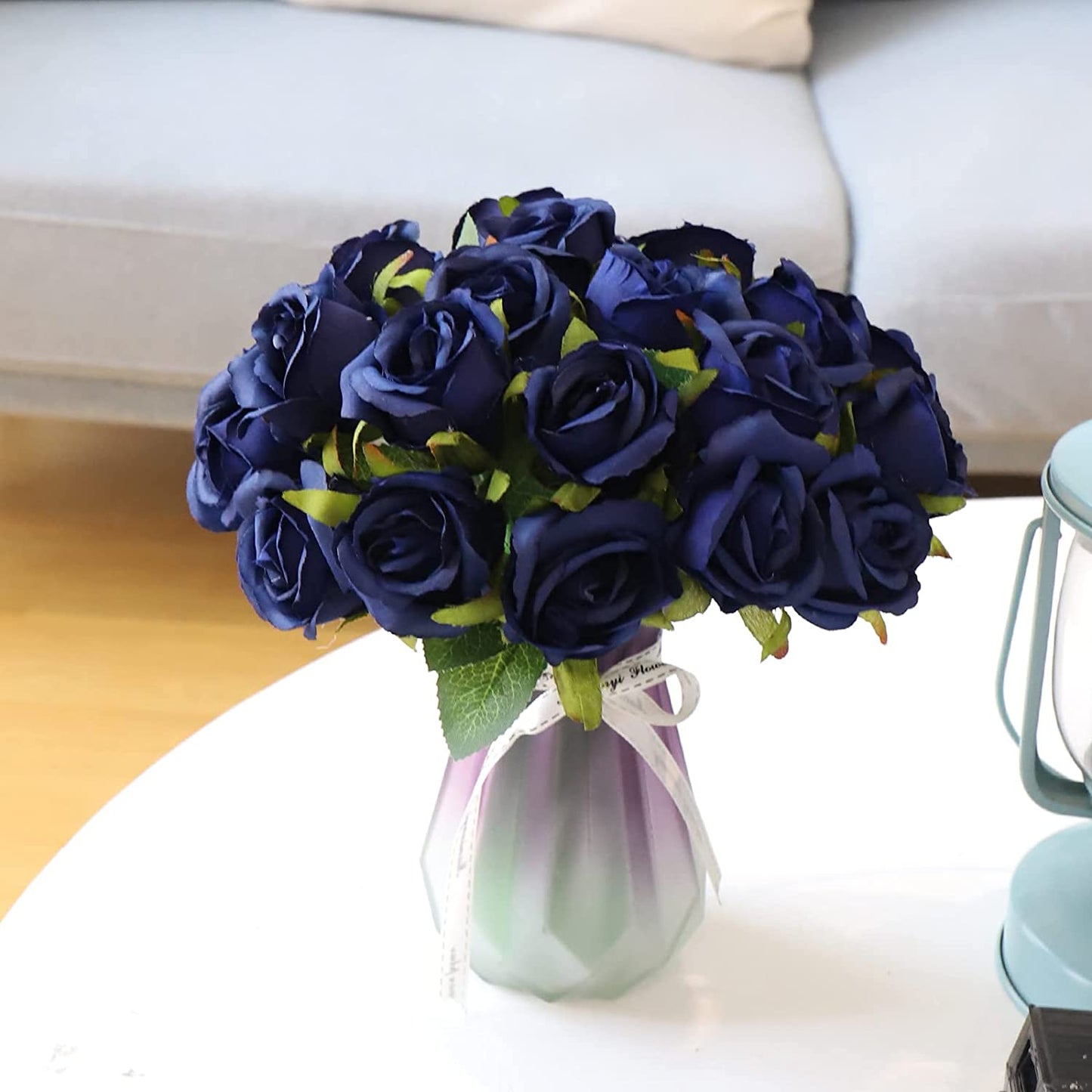 24 PCS Artificial Flowers, Real Touch Fake Flowers for Decoration, Artificial Rose with Stems for Room Decor and Home Wedding Party Baby Shower Centerpieces Decorations (Navy Blue)