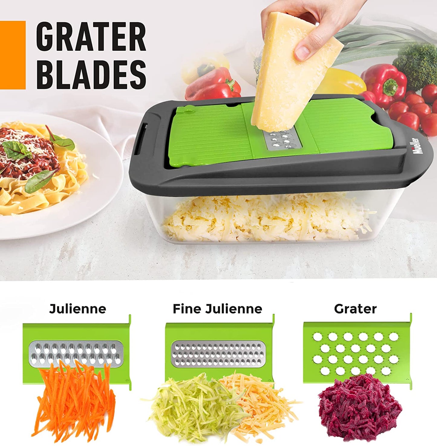 Mueller Pro-Series 10-In-1, 8 Blade Vegetable Slicer, Onion Mincer Chopper, Vegetable Chopper, Cutter, Dicer, Egg Slicer with Container