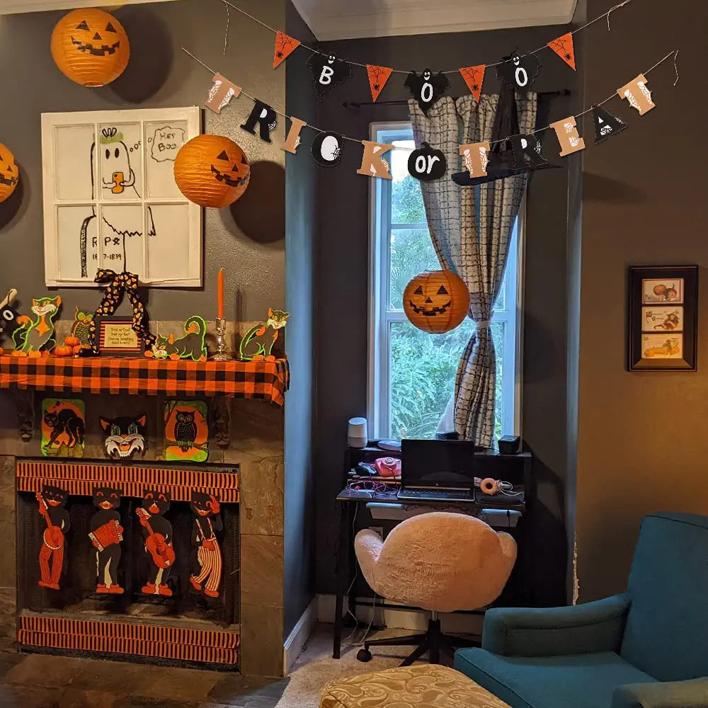 Halloween Decorations Banner Garland Trick or Treat Boo Banner Home Decor Bunting Flag with Pumpkin Ghost Sign for Halloween Decor Party Supplies Home Hanging