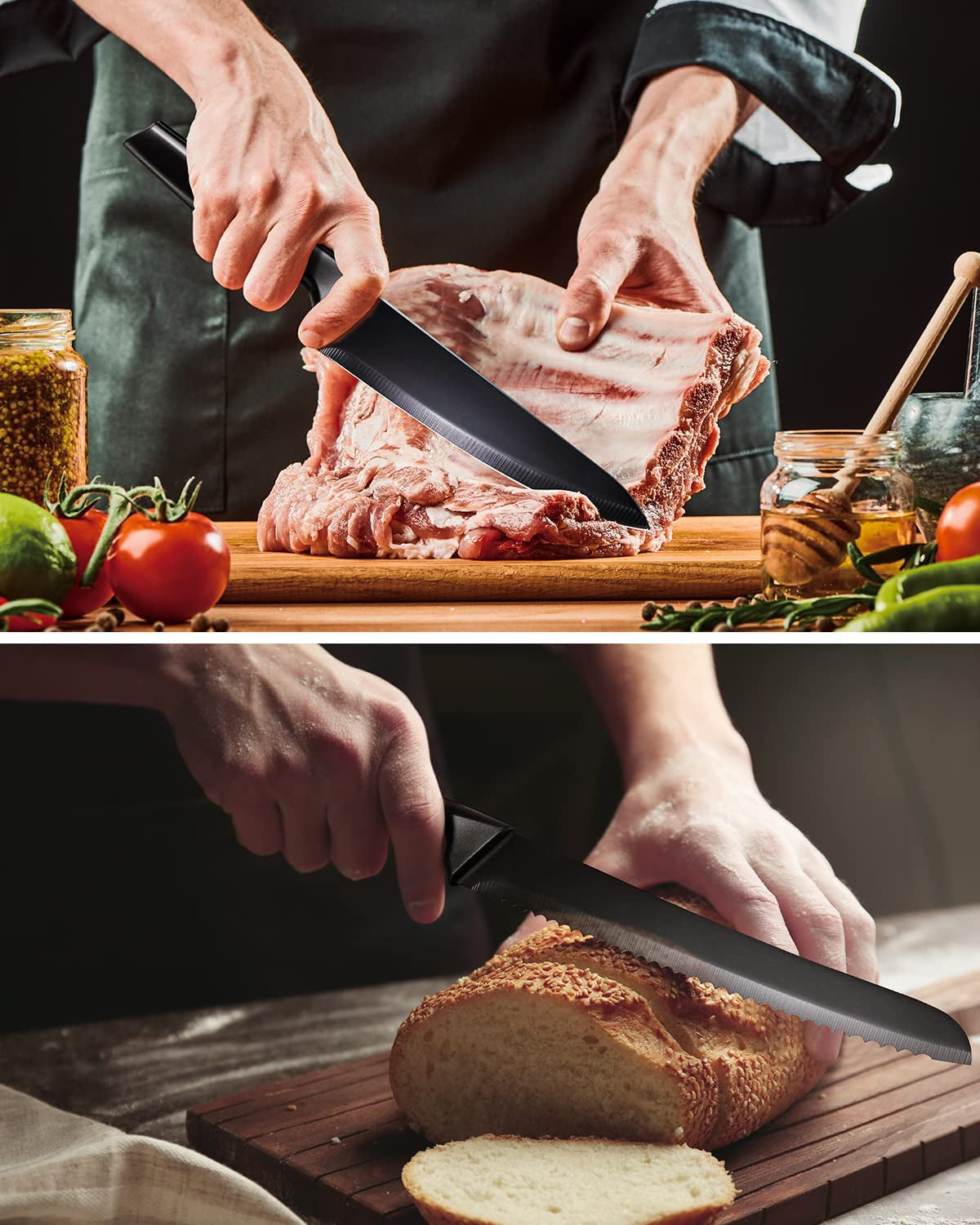 Knife Sets for Kitchen with Block, Kitchen Knife Sets 14 Piece with Built-In Sharpener, Kitchen Knives for Chopping, Slicing, Dicing&Cutting